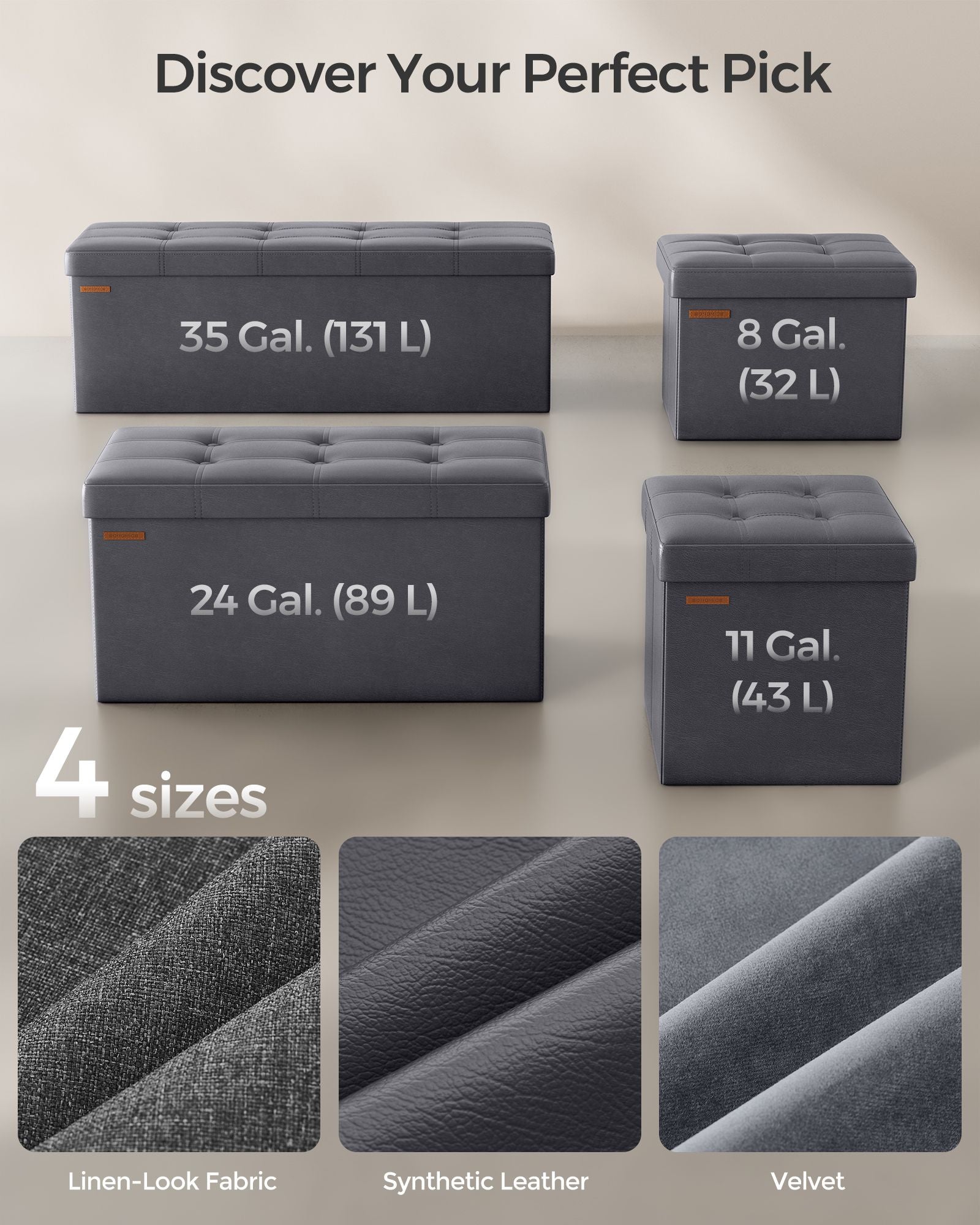 Foldable Ottoman - Fabric - Coffee Brown - Cube Storage with High Weight Capacity