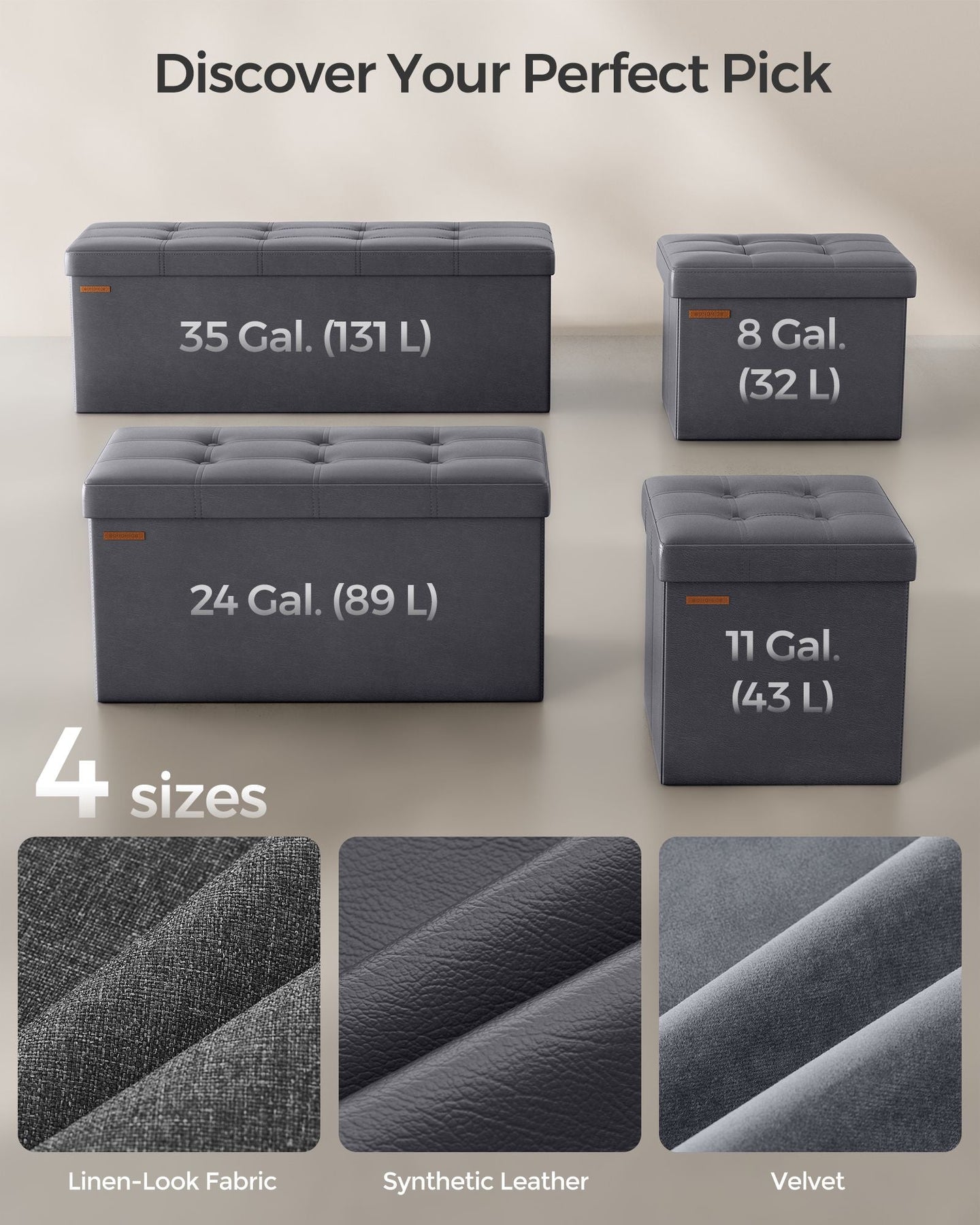 Foldable Ottoman - Fabric - Coffee Brown - Cube Storage with High Weight Capacity