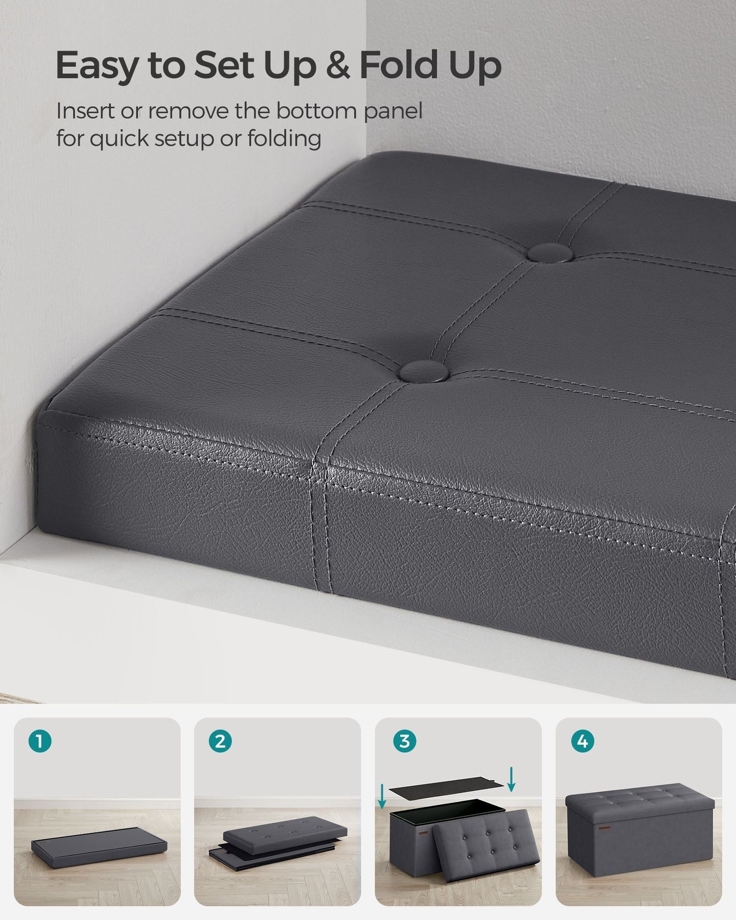 Foldable Ottoman - Fabric - Coffee Brown - Cube Storage with High Weight Capacity