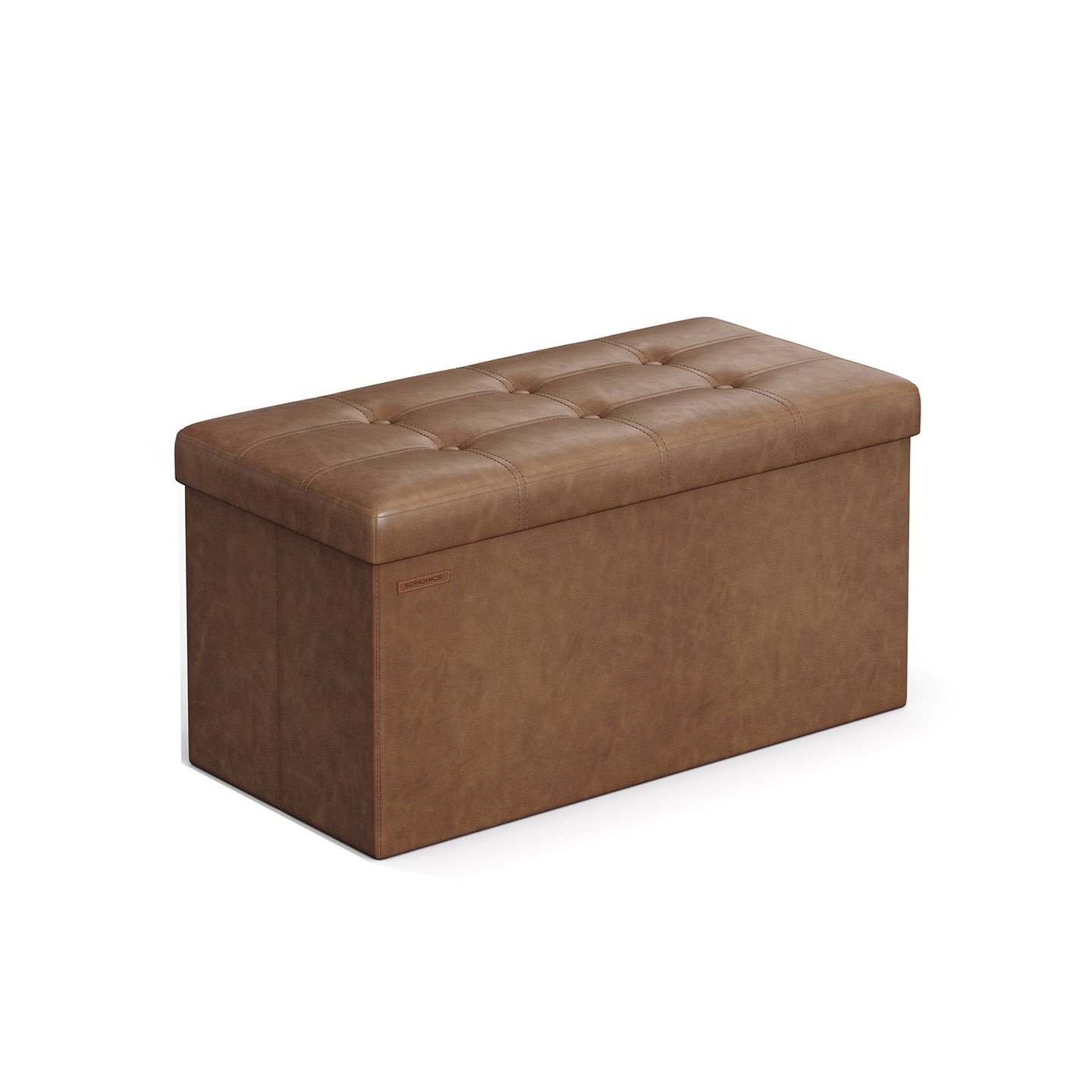 Foldable Storage Ottoman - Fabric - Coffee Brown - Cube Design with Storage