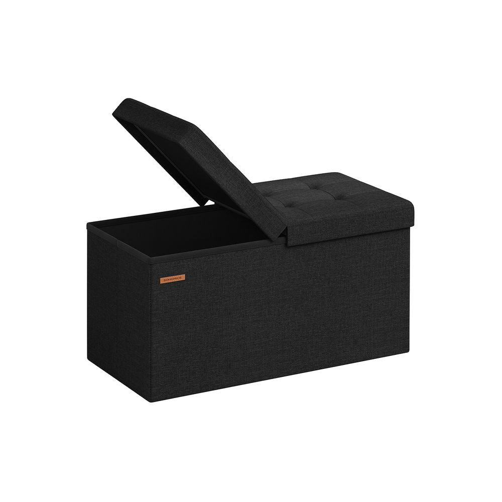 Storage Ottoman - Fabric - Grey - Foldable with Flipping Lid