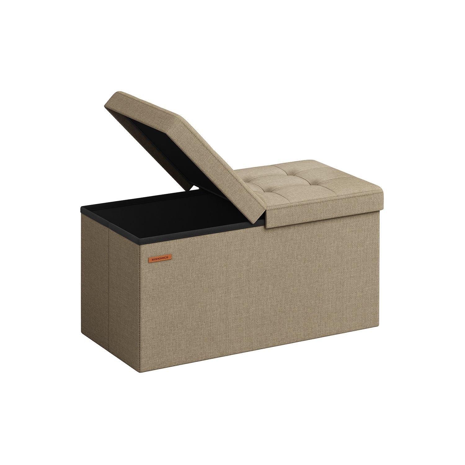 Foldable Storage Ottoman - Fabric - Camel Brown - Versatile Footstool with Flipping Lid