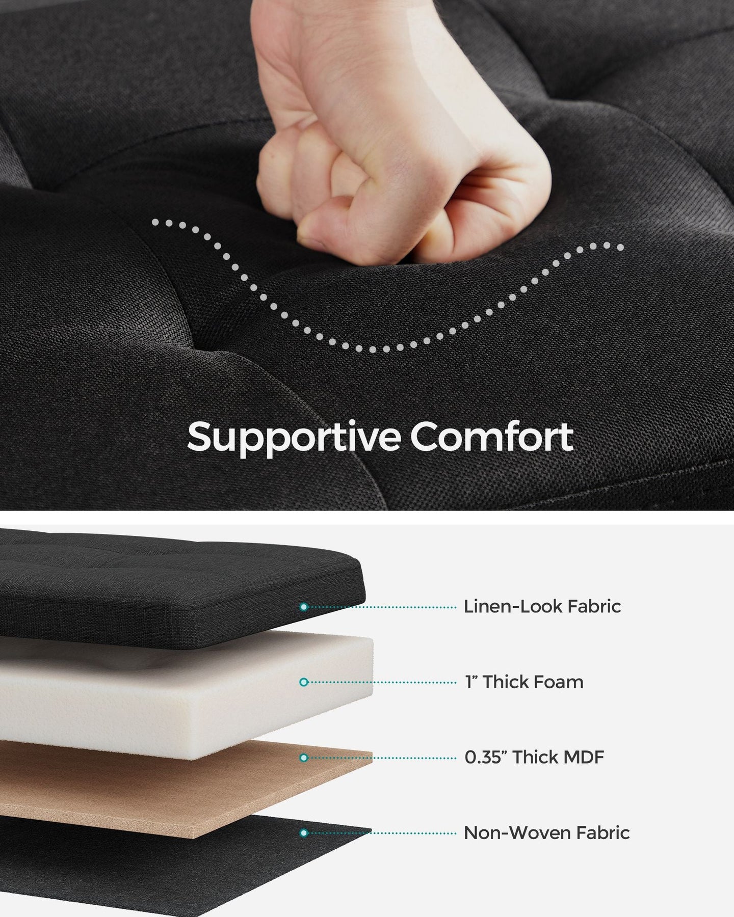 Foldable Small Storage Ottoman - Fabric - Ink Black - Multi-Functional Footrest with 300 kg Load Capacity