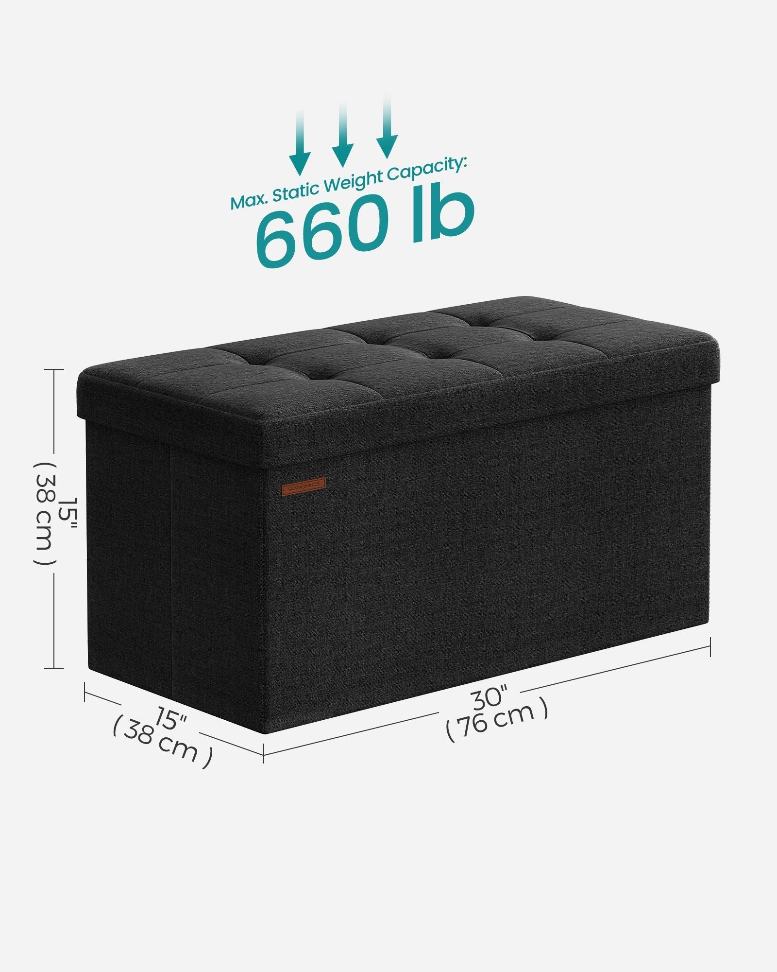 Foldable Small Storage Ottoman - Fabric - Ink Black - Multi-Functional Footrest with 300 kg Load Capacity