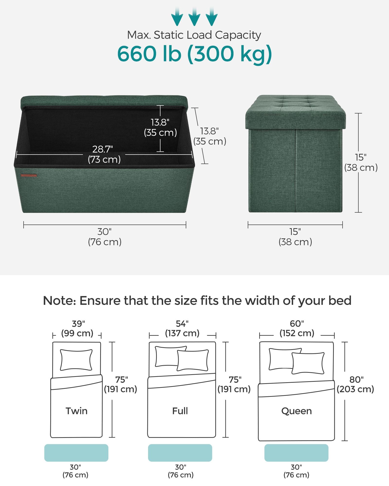 Foldable Storage Ottoman - Fabric - Retro Green - Cube Design with Storage