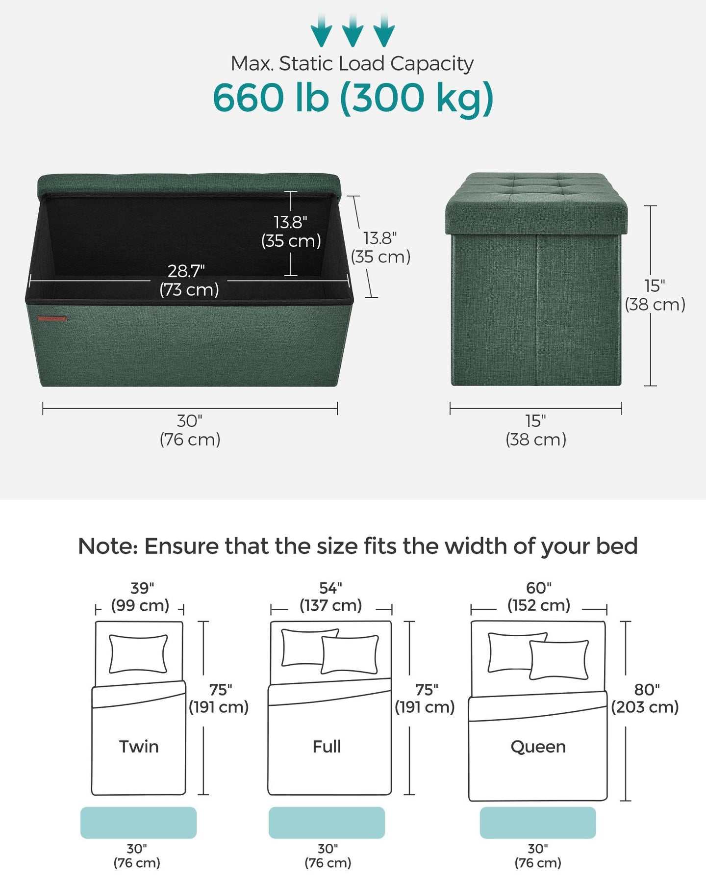 Foldable Storage Ottoman - Fabric - Retro Green - Cube Design with Storage