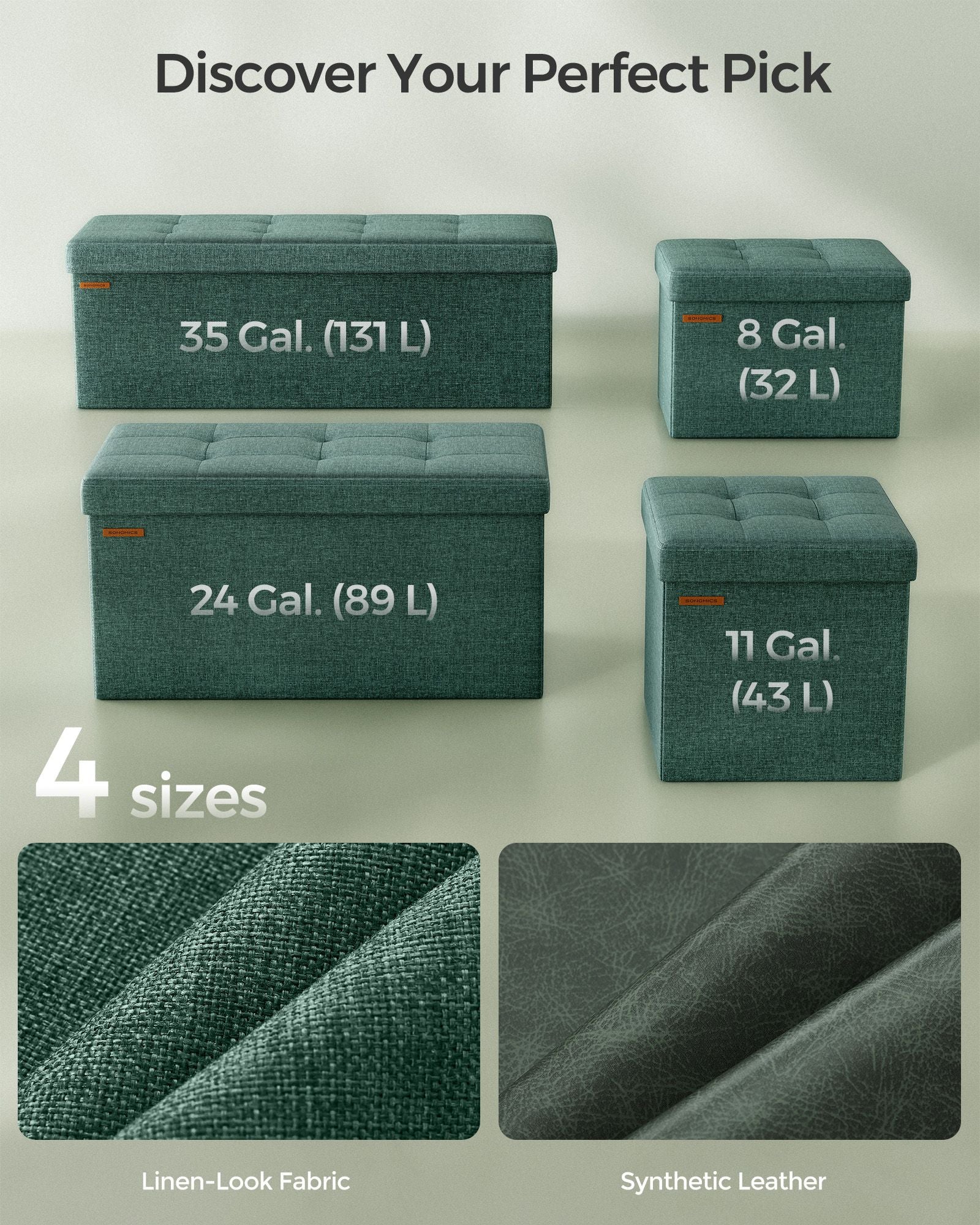 Foldable Storage Ottoman - Fabric - Retro Green - Cube Design with Storage
