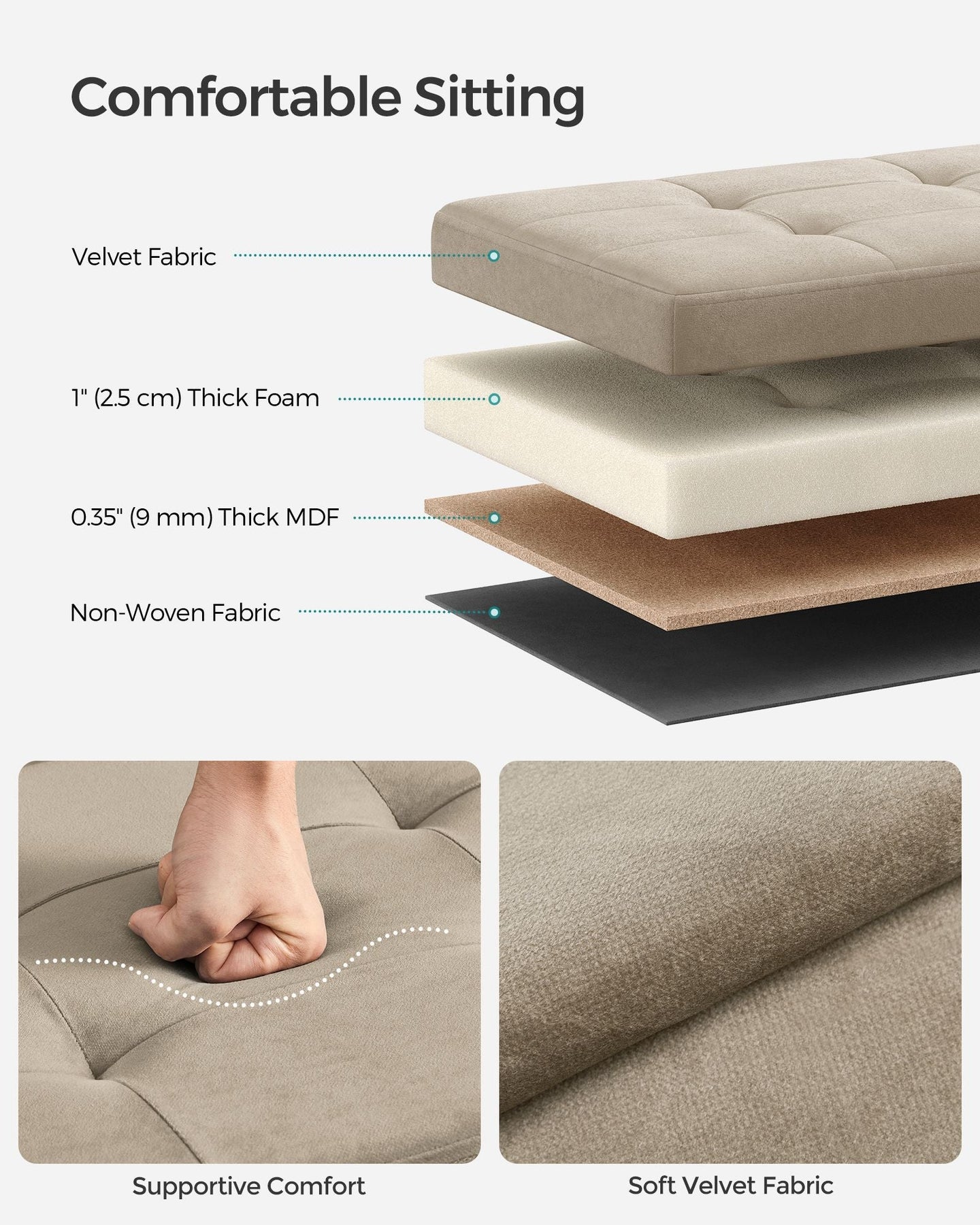 Foldable Storage Ottoman - Fabric - Camel Brown