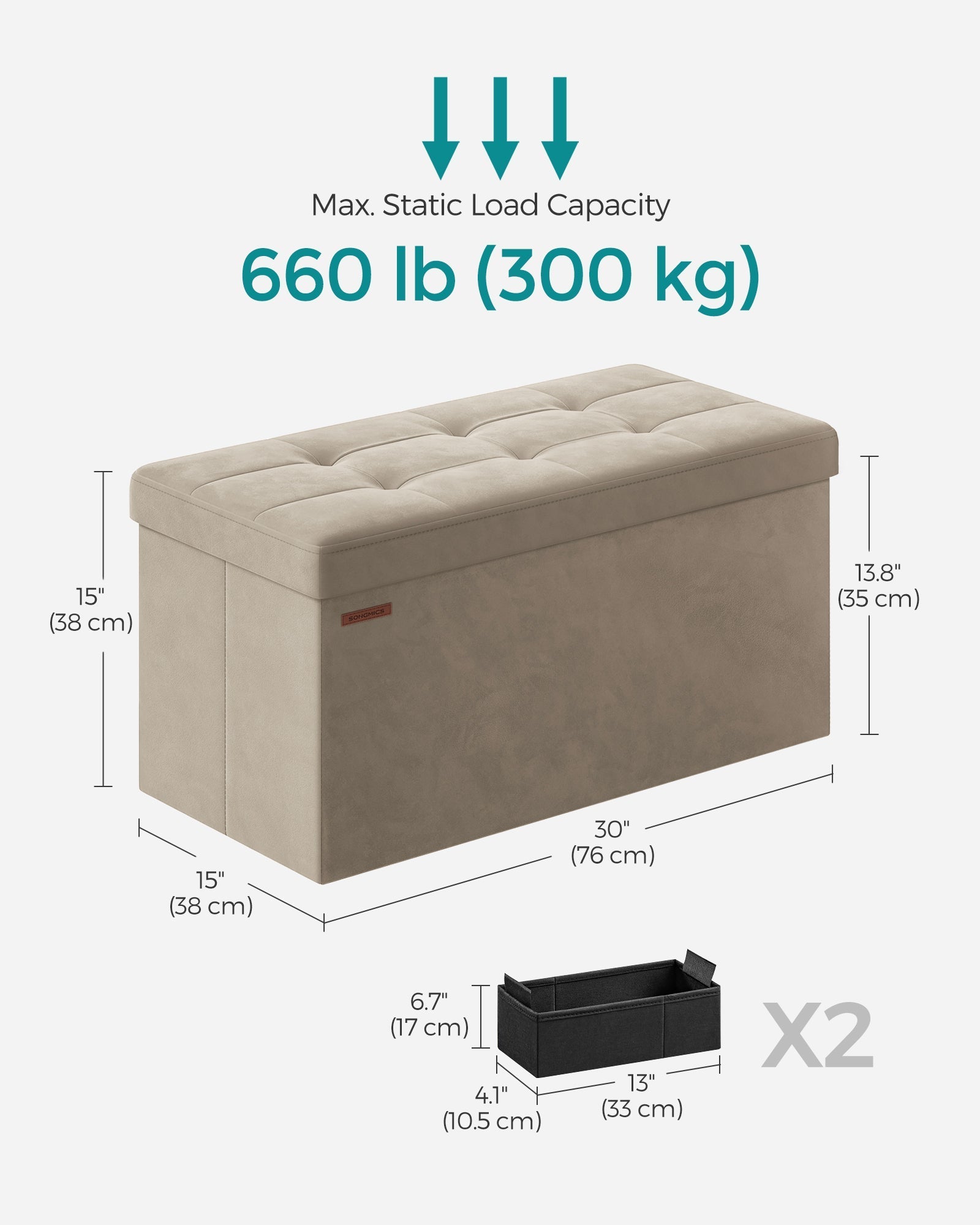 Foldable Storage Ottoman - Fabric - Camel Brown