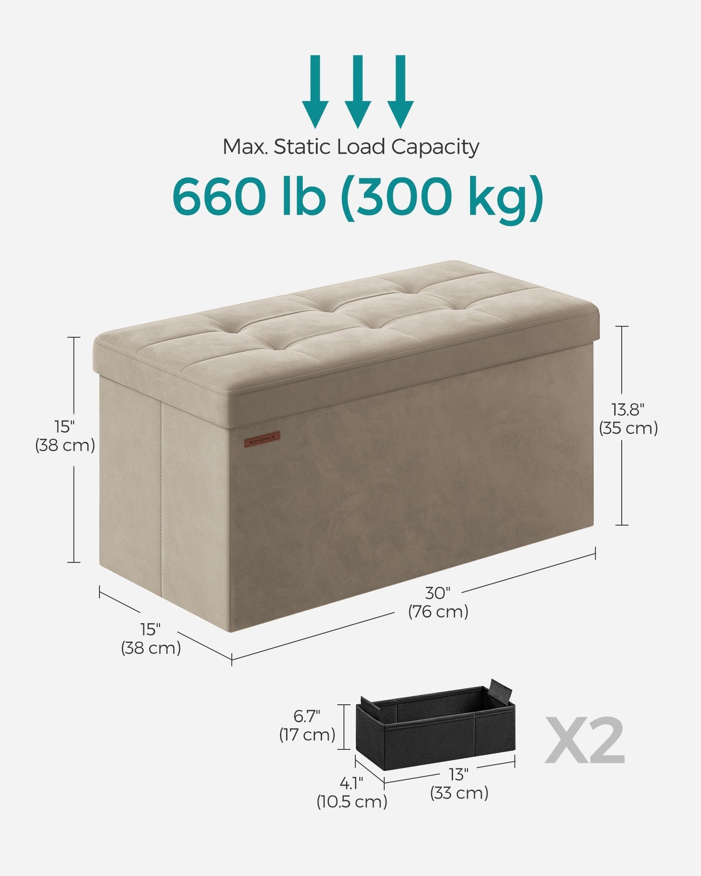 Foldable Storage Ottoman - Fabric - Camel Brown