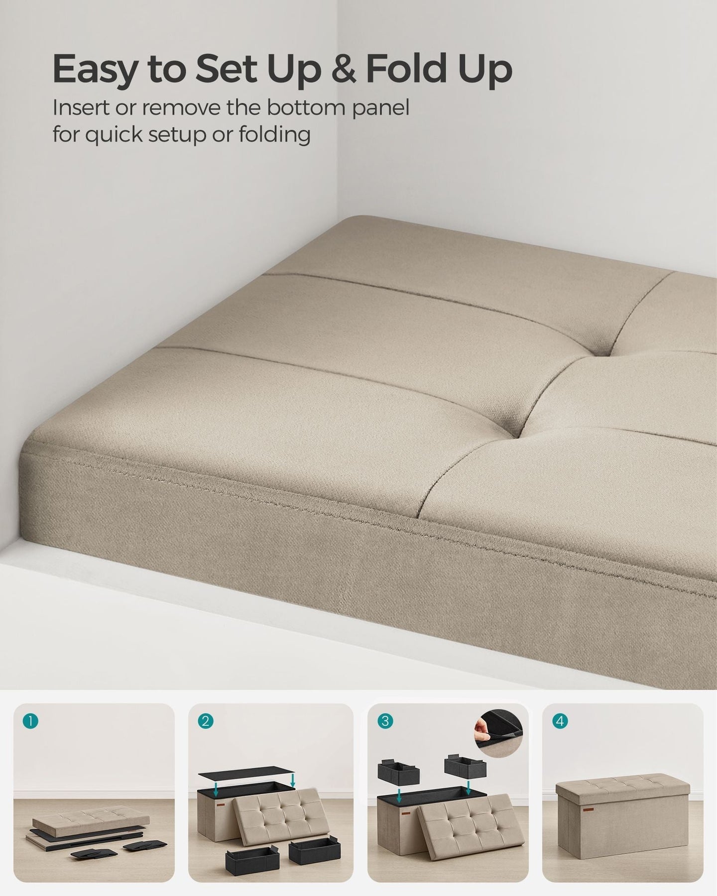 Foldable Storage Ottoman - Fabric - Camel Brown