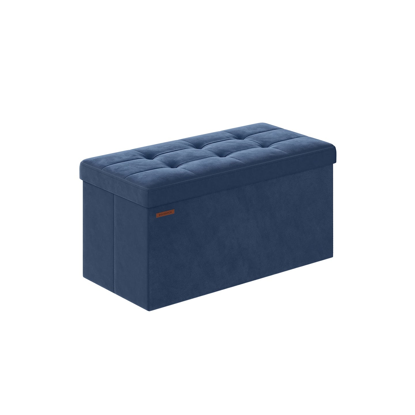 Foldable Storage Ottoman - Fabric - Dark Blue - Multi-functional Foot Stool with Storage