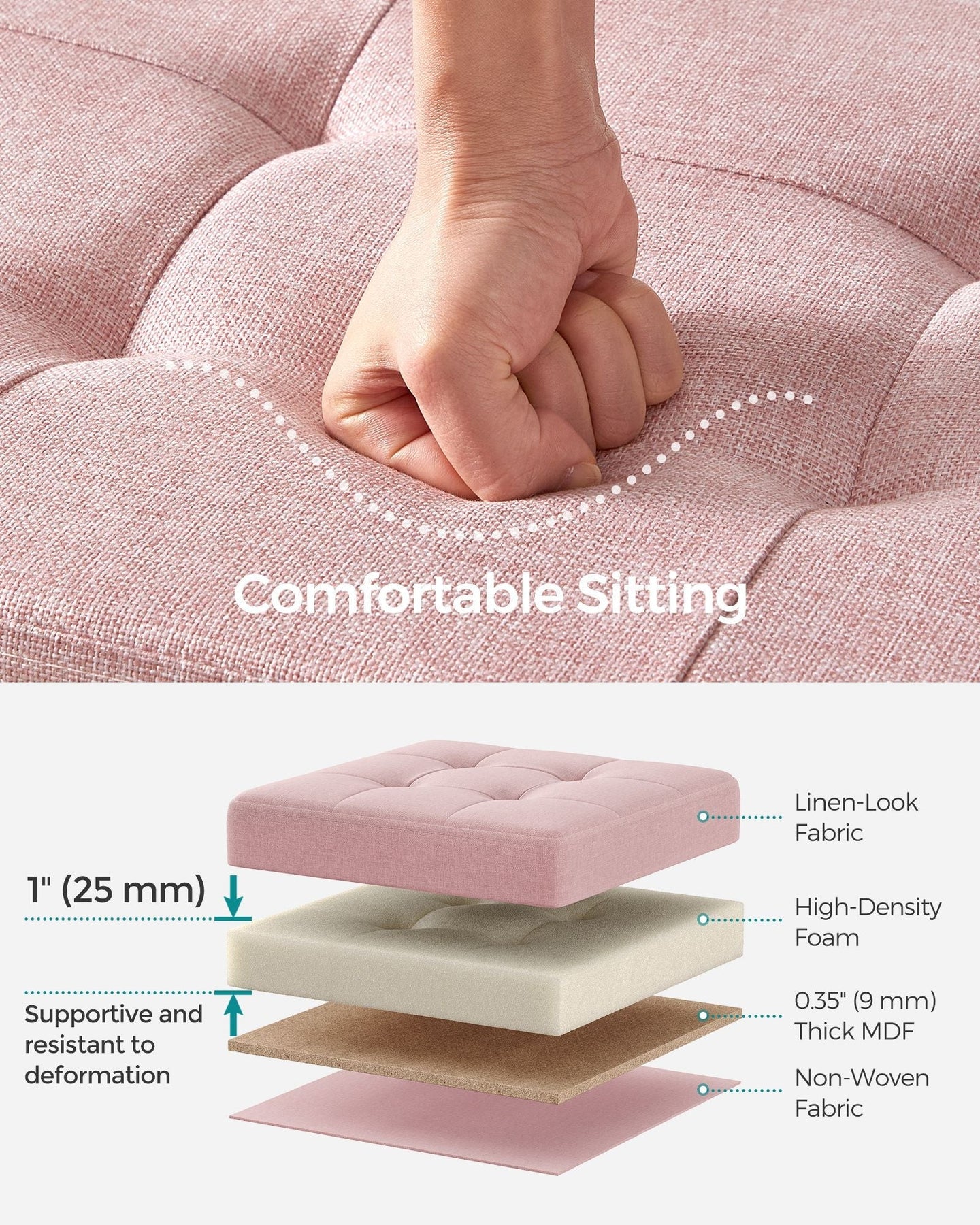 Foldable Storage Ottoman - Fabric - Jelly Pink