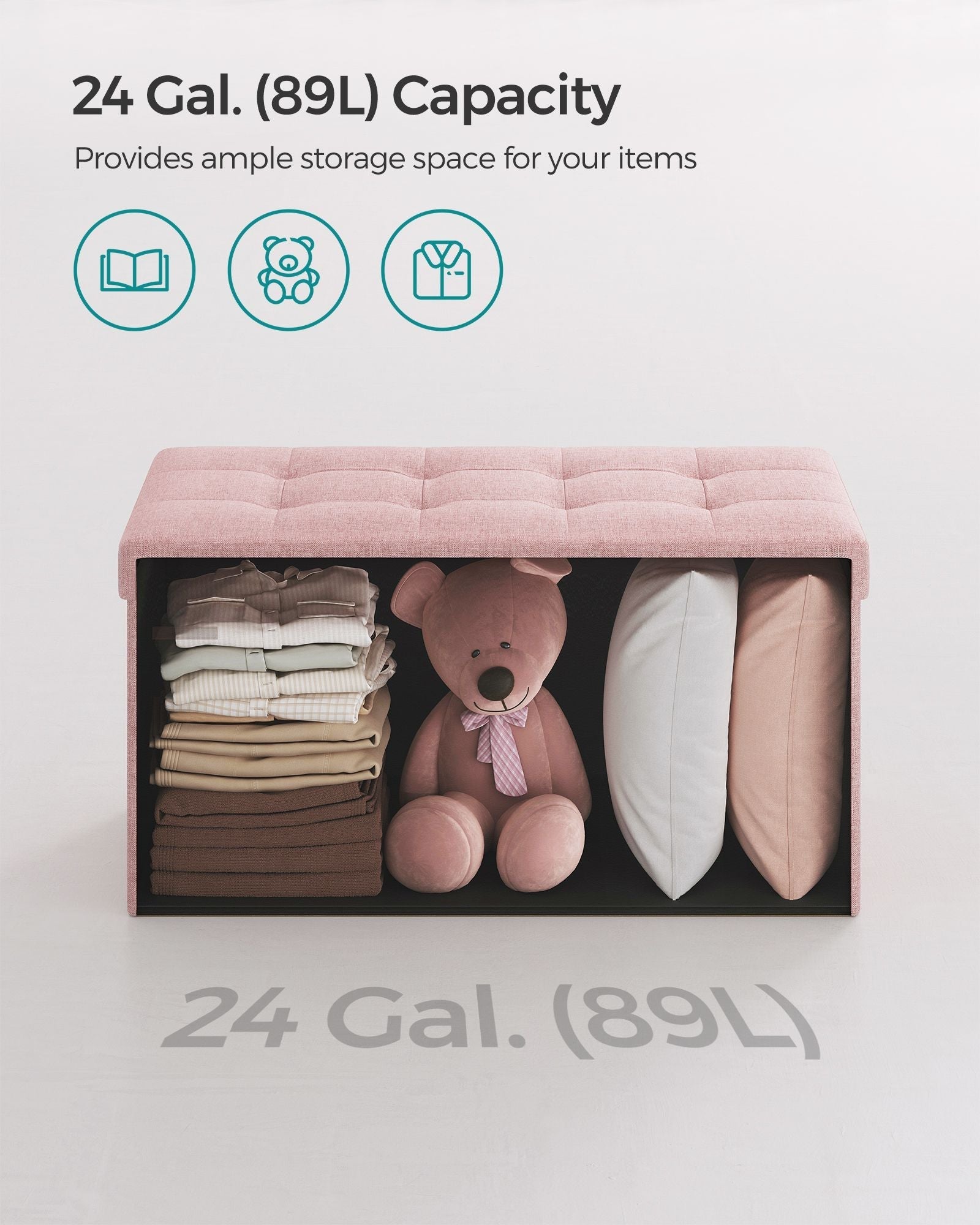 Foldable Storage Ottoman - Fabric - Jelly Pink