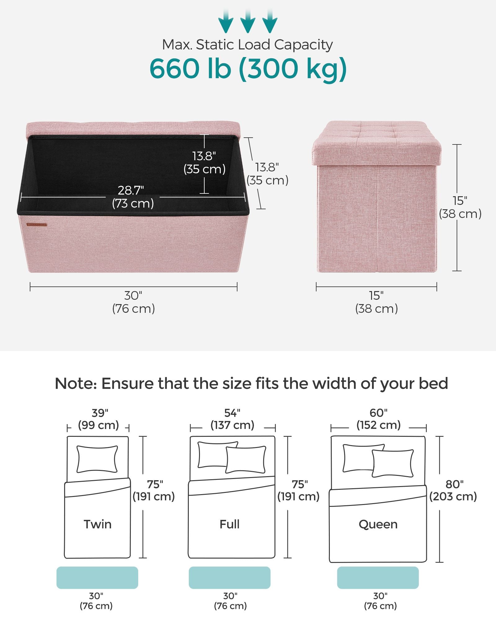 Foldable Storage Ottoman - Fabric - Jelly Pink