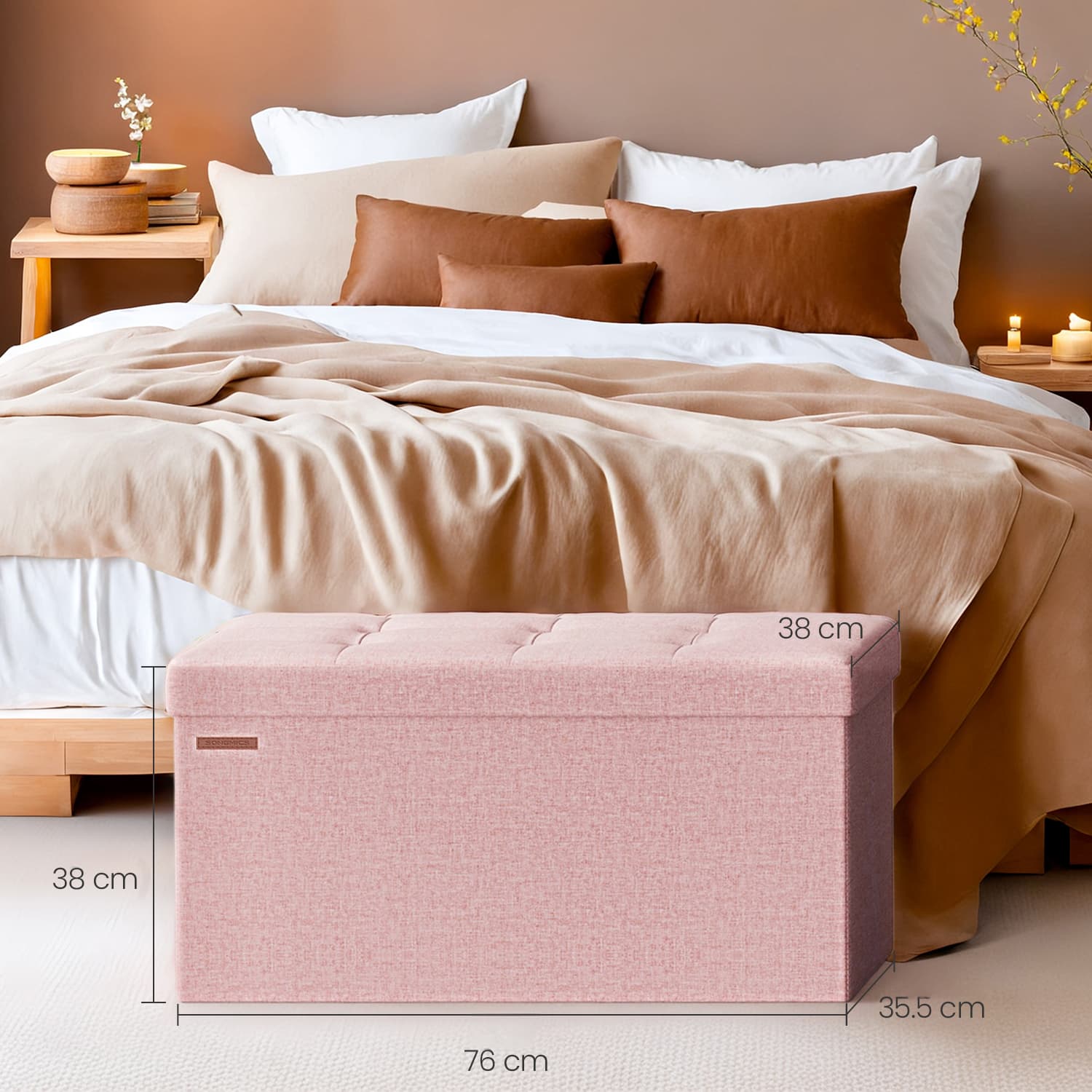 Storage Ottoman Bench - Fabric - Ink Black - Foldable with Storage