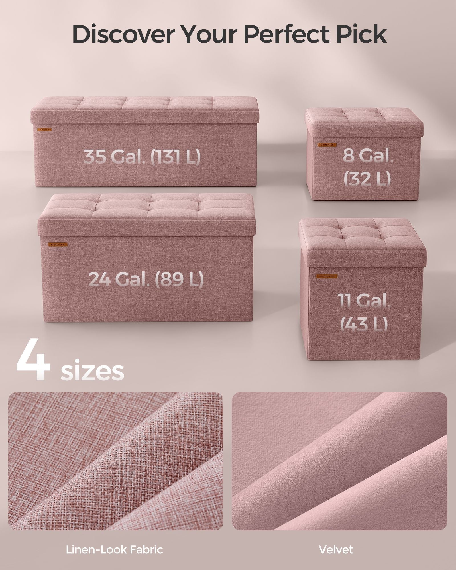 Foldable Storage Ottoman - Fabric - Jelly Pink