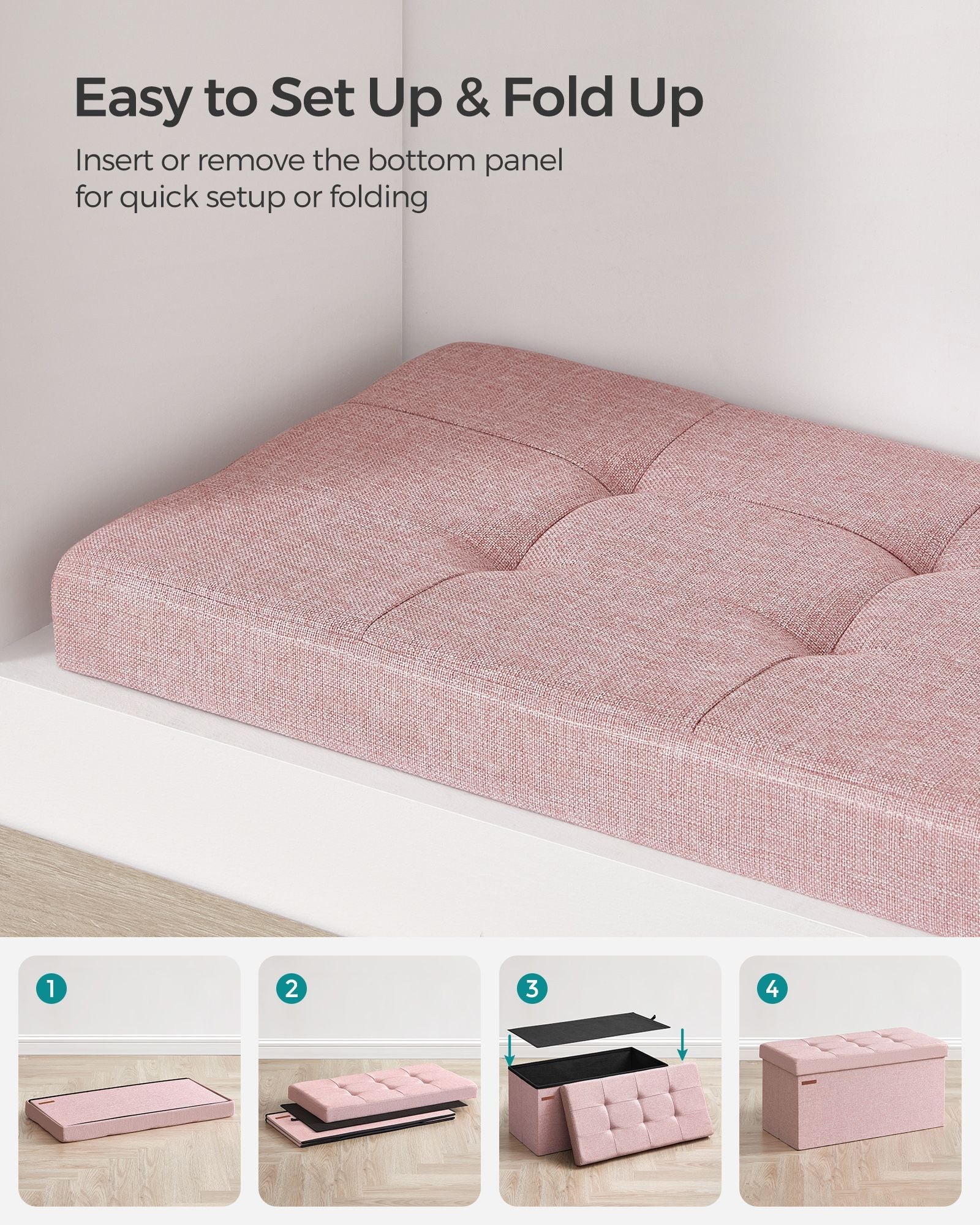 Foldable Storage Ottoman - Fabric - Jelly Pink