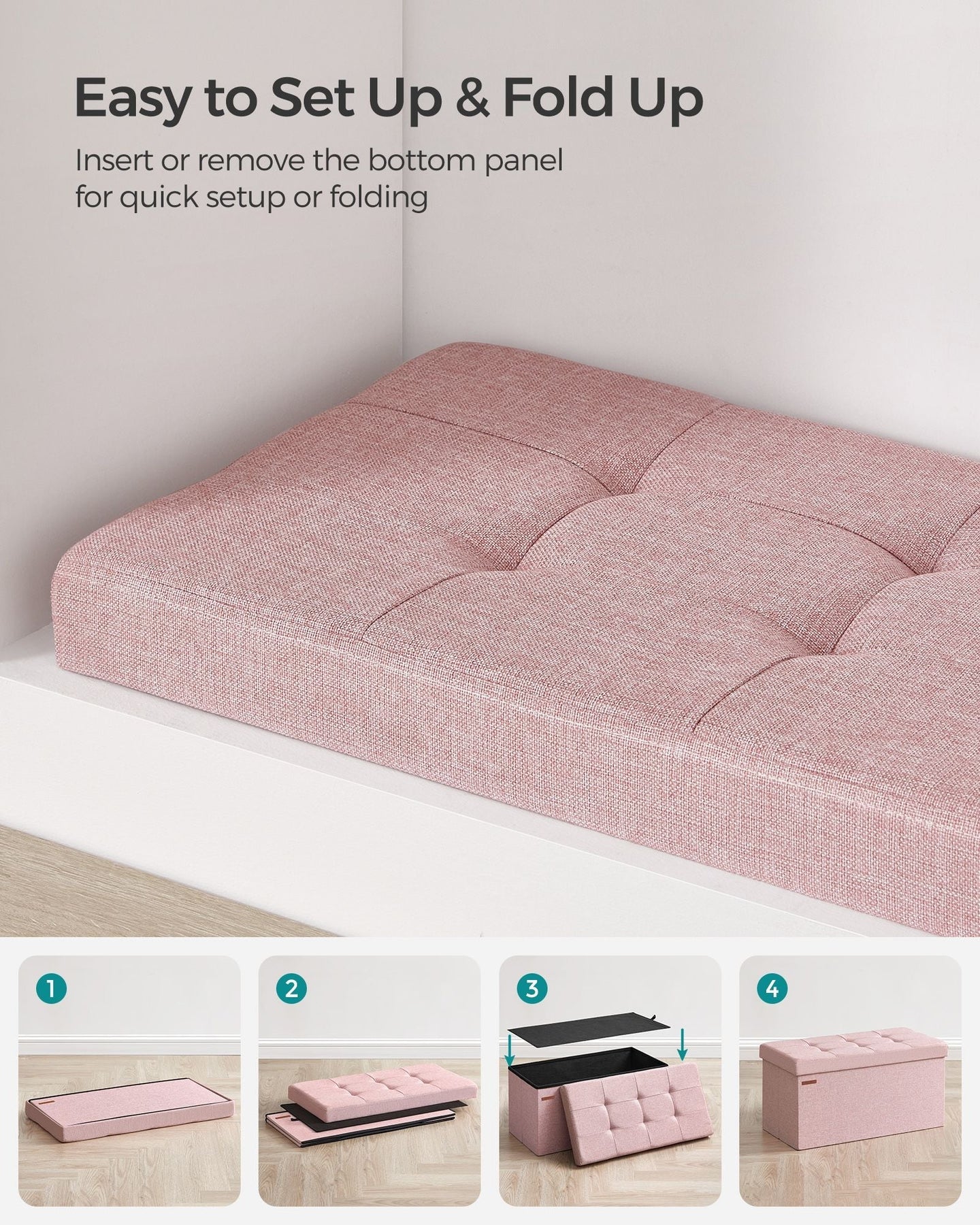 Foldable Storage Ottoman - Fabric - Jelly Pink