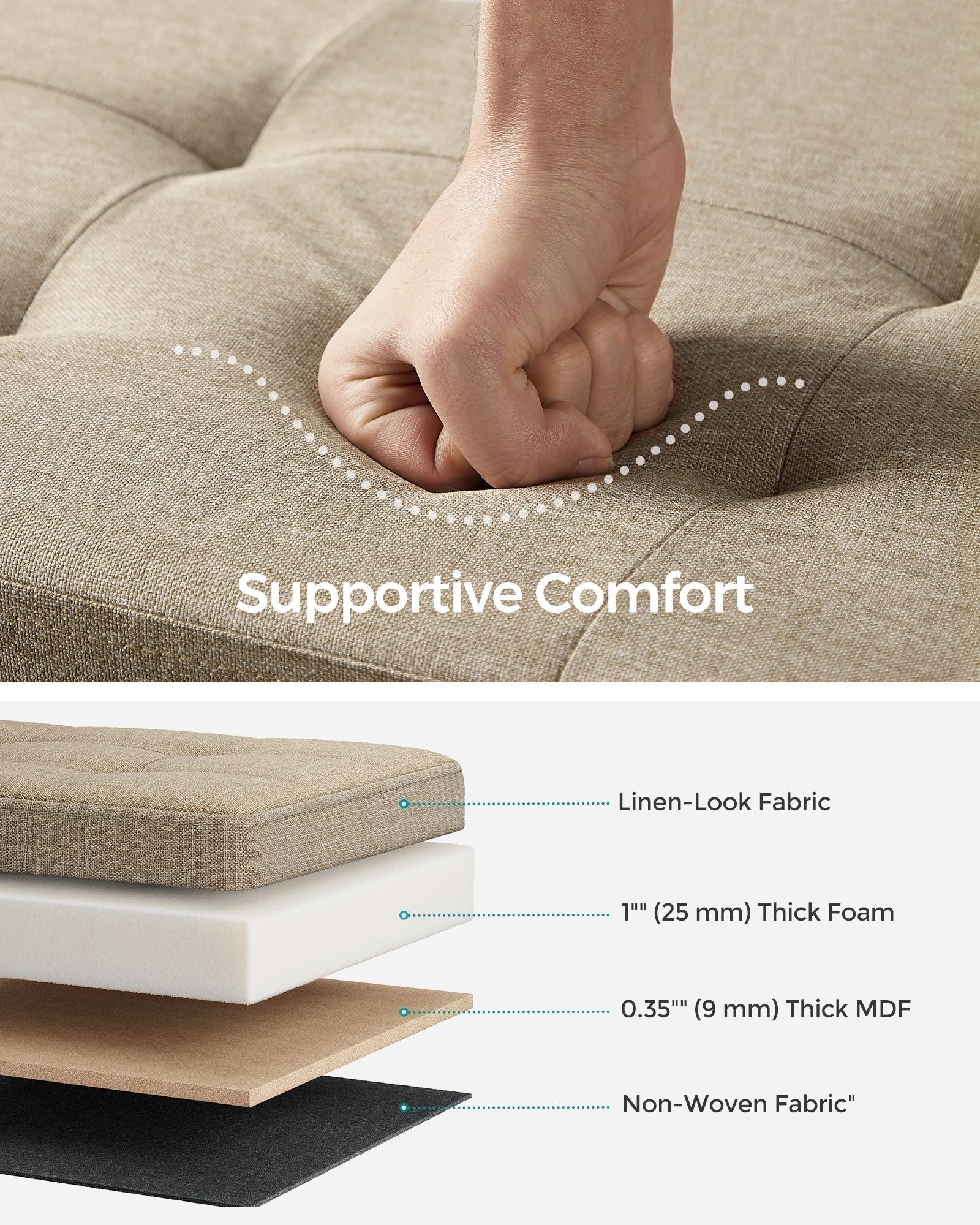 Foldable Storage Ottoman - Fabric - Cream White