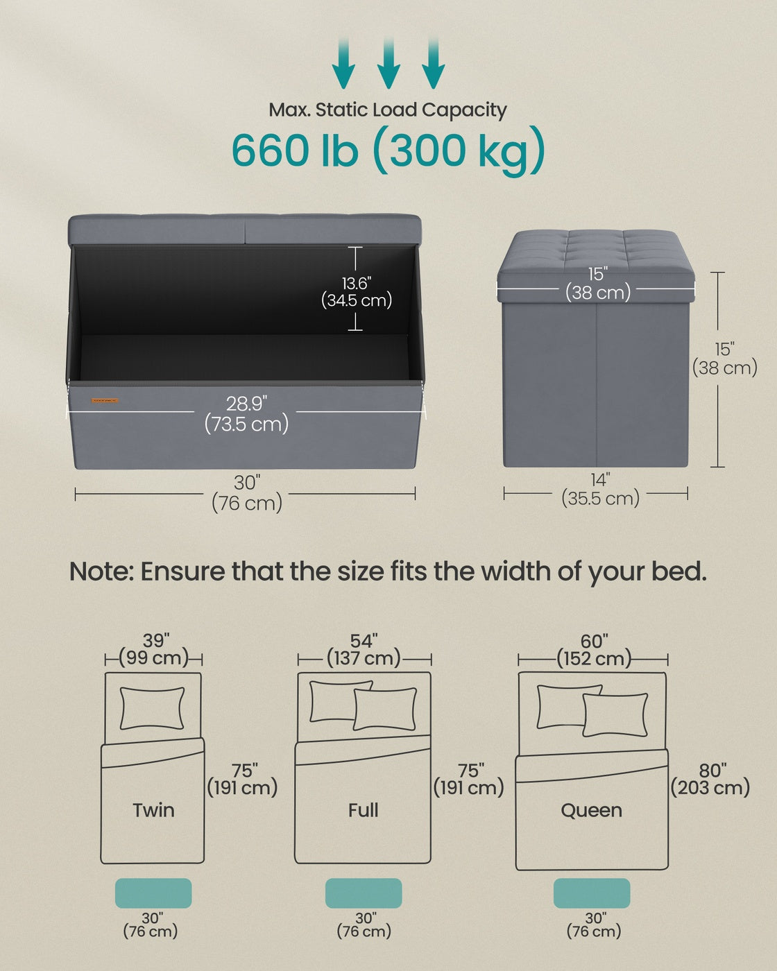Storage Ottoman - 89L - Velvet Fabric - Foldable Design