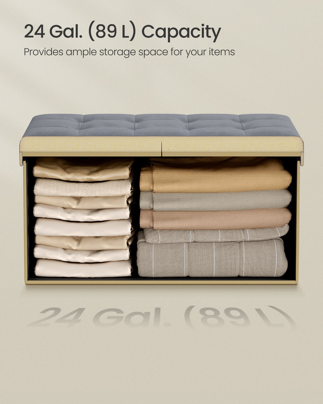 Storage Ottoman - 89L - Velvet Fabric - Foldable Design