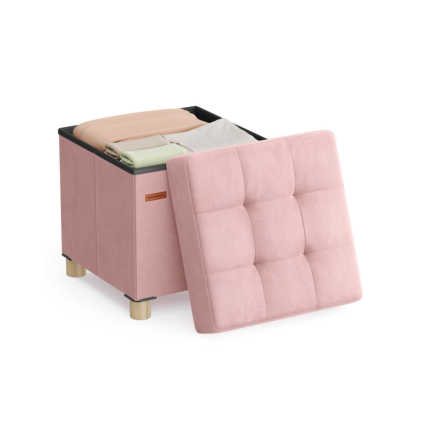 Storage Ottoman - Folding with Lid, 37 L - Velvet - Jelly Pink