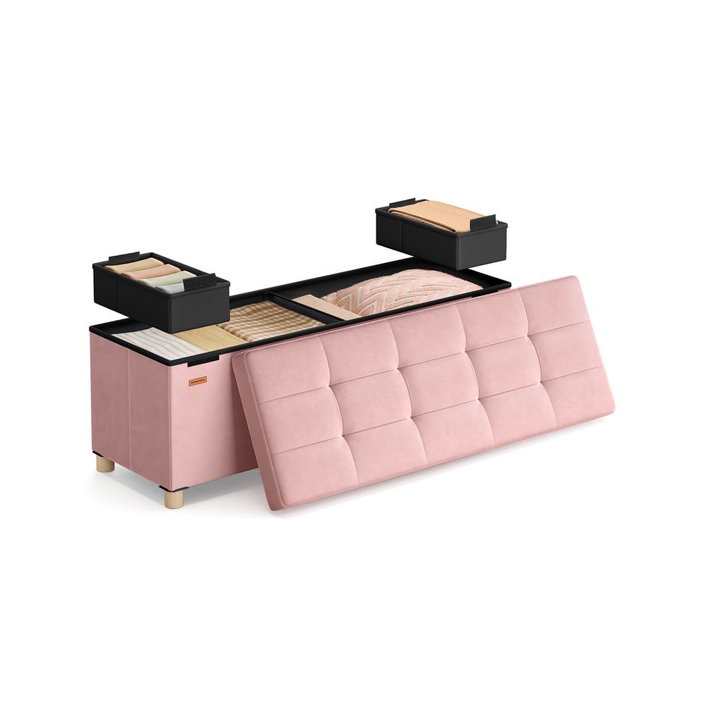 Storage Ottoman - Velvet - Cappuccino Beige - Folding Design with Lid