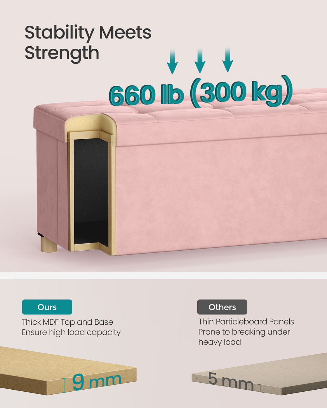 Storage Ottoman - Velvet - Jelly Pink - Folding Design with Lid