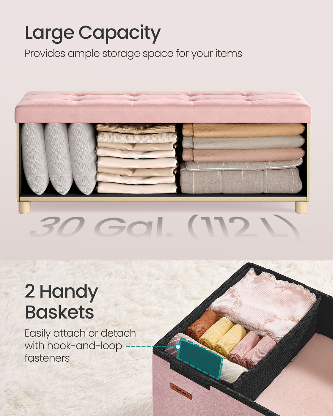 Storage Ottoman - Velvet - Jelly Pink - Folding Design with Lid