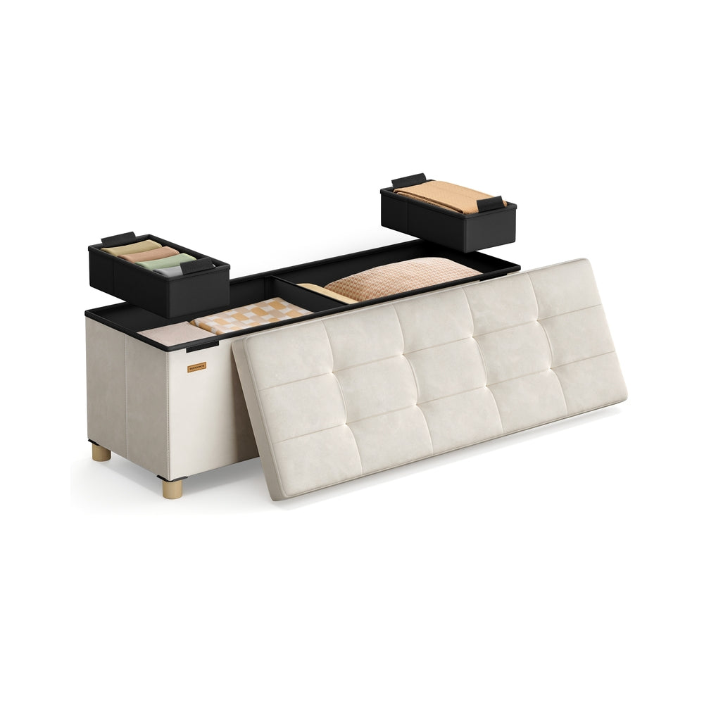 Storage Ottoman - Velvet - Cappuccino Beige - Folding Design with Lid