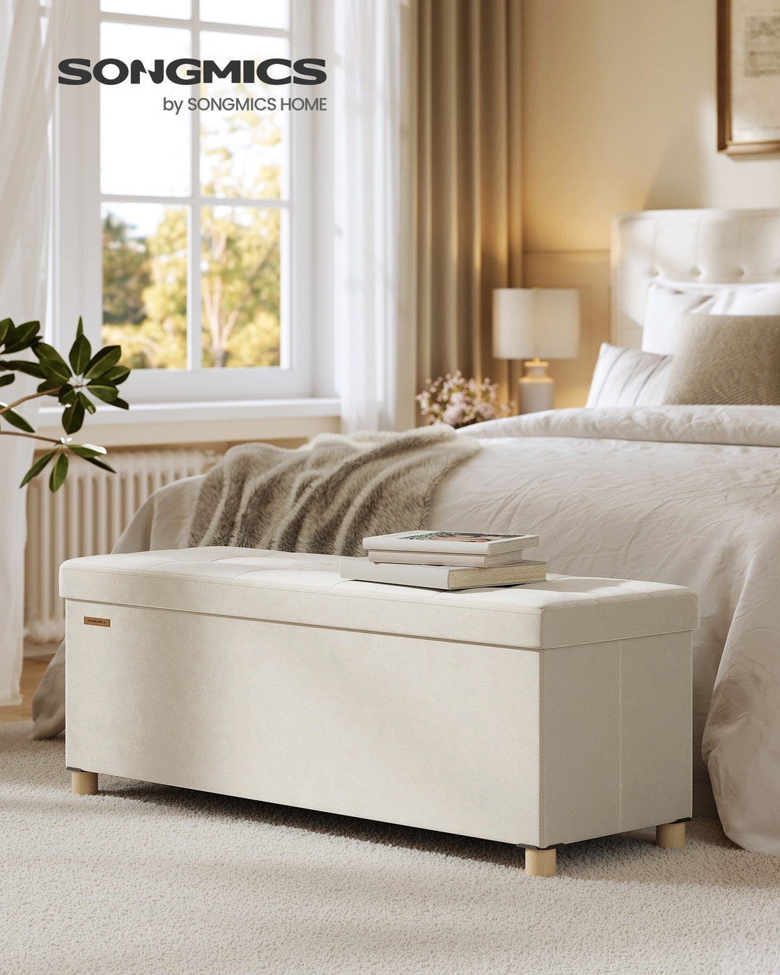 Storage Ottoman - Velvet - Cappuccino Beige - Folding Design with Lid