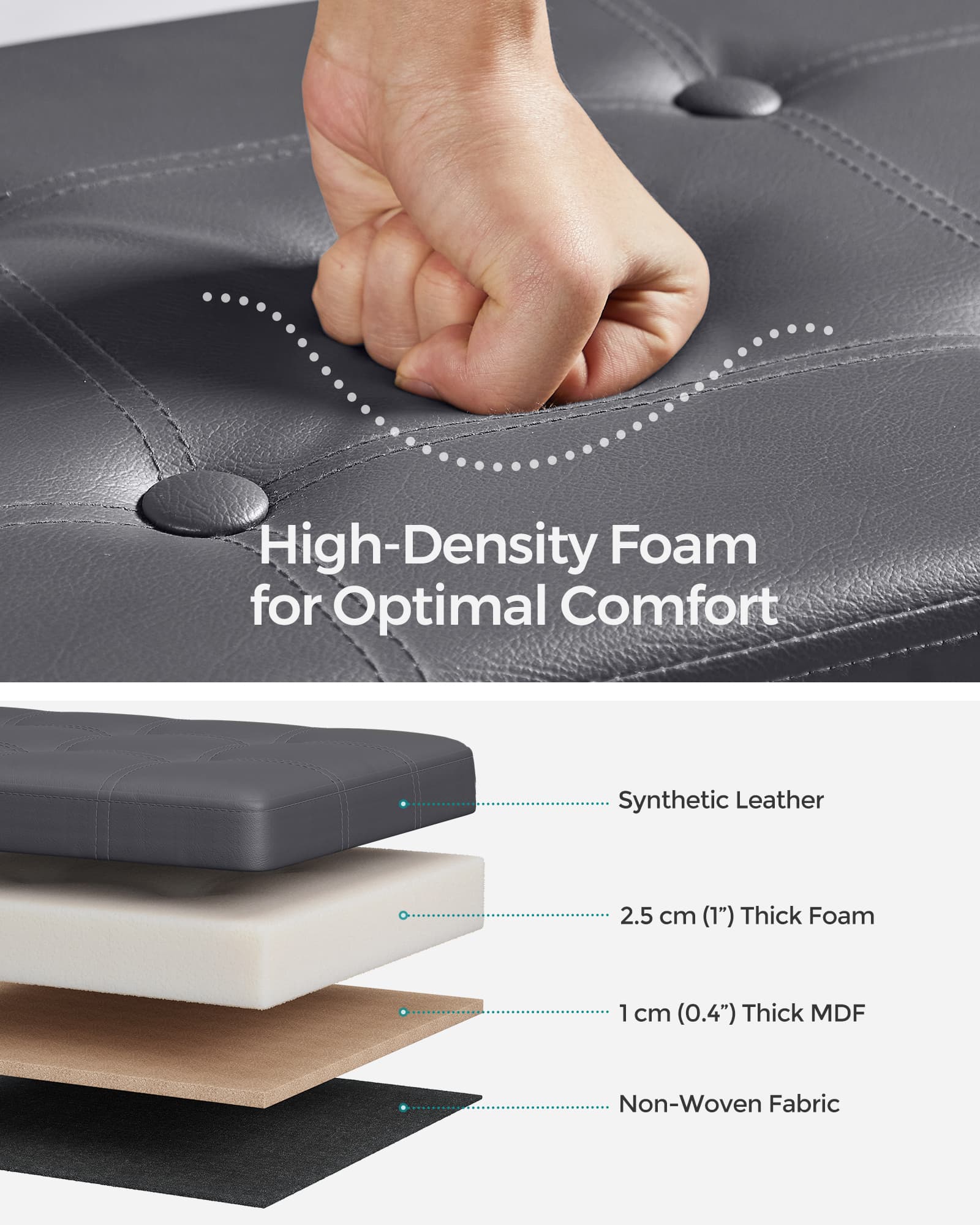 Storage Ottoman - Fabric - Dark Grey - Foldable with Storage