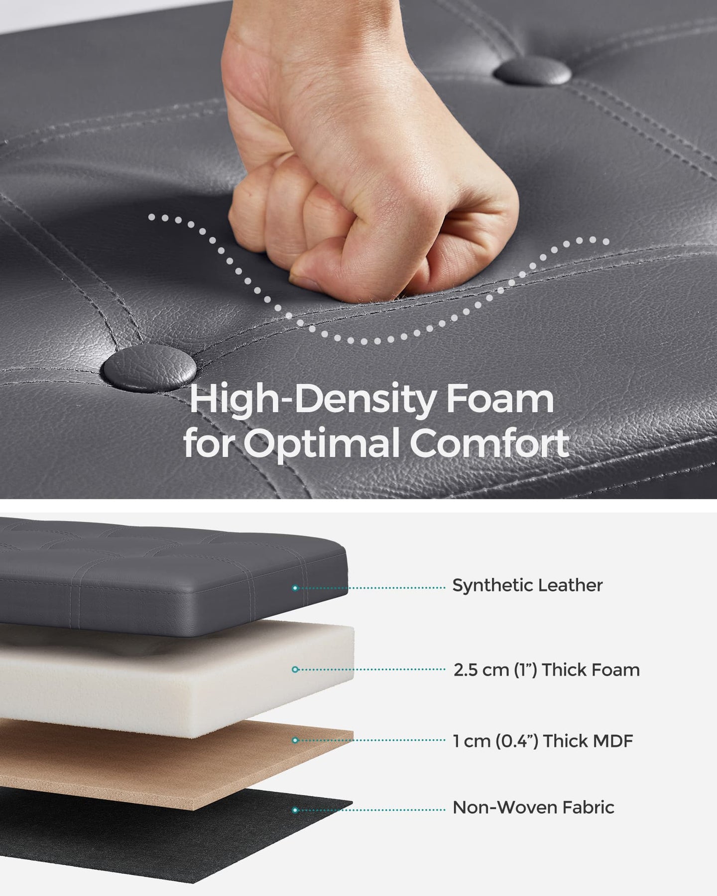 Storage Ottoman - Fabric - Dark Grey - Foldable with Storage