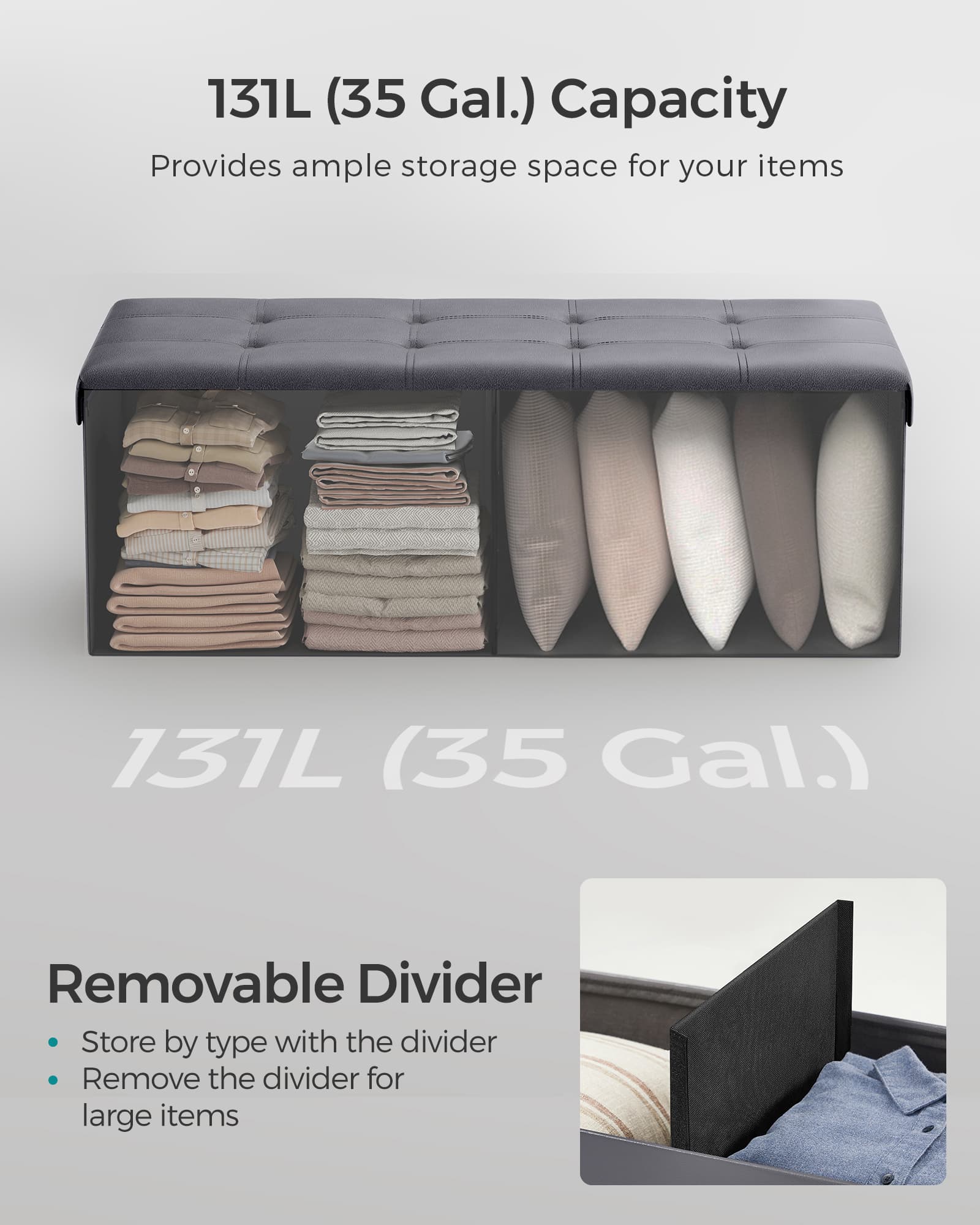 Storage Ottoman - Fabric - Dark Grey - Foldable with Storage