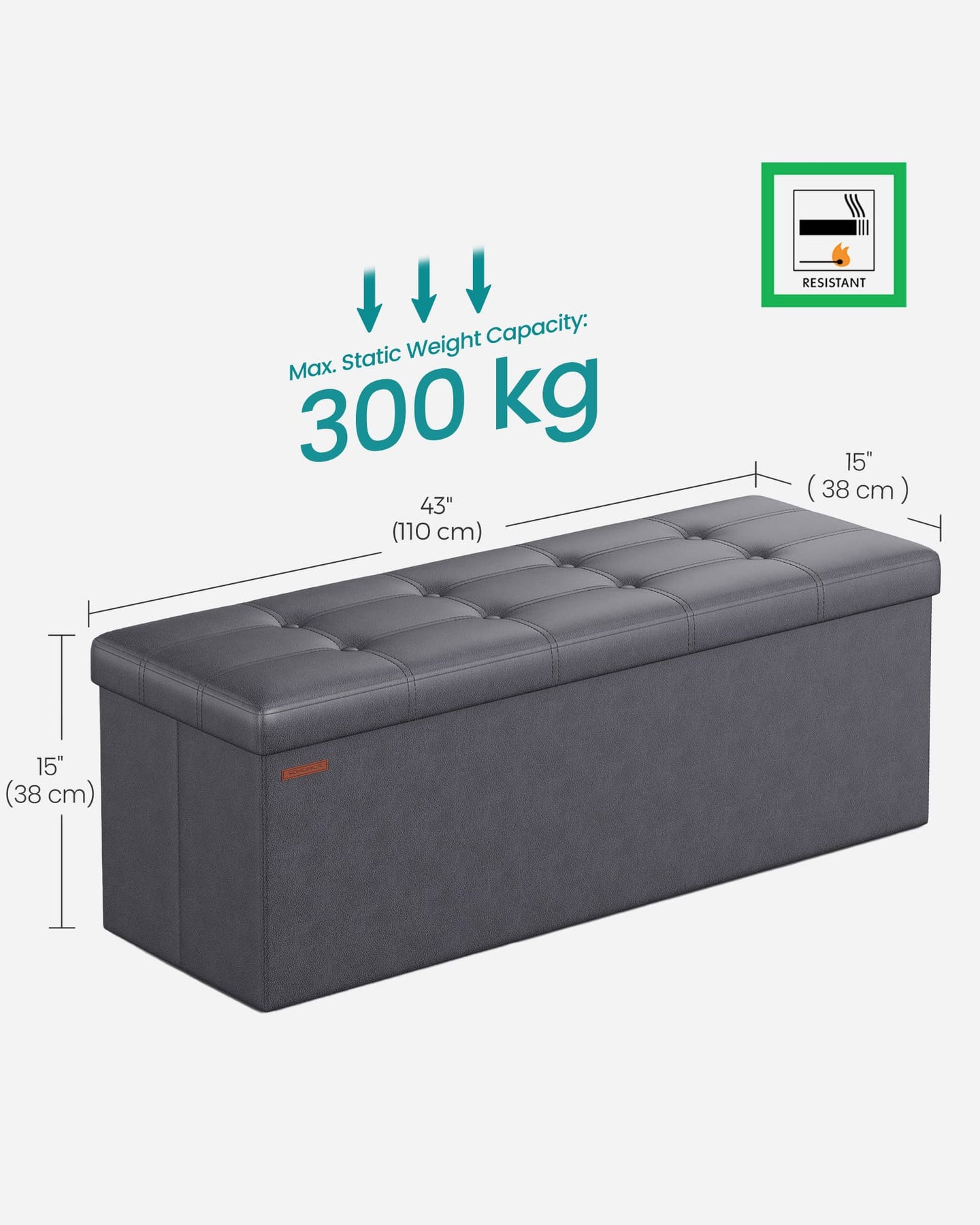 Storage Ottoman - Fabric - Dark Grey - Foldable with Storage