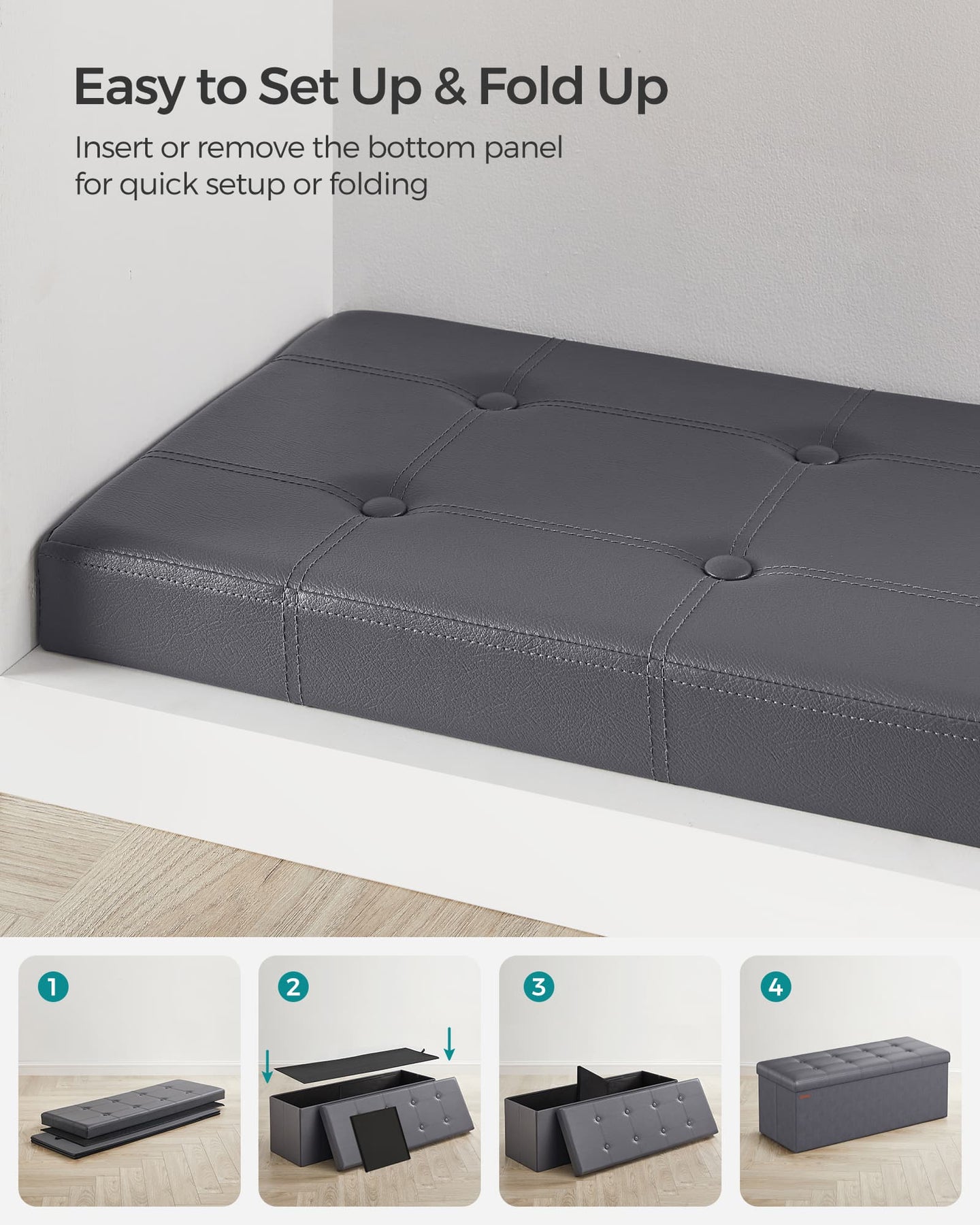 Storage Ottoman - Fabric - Dark Grey - Foldable with Storage