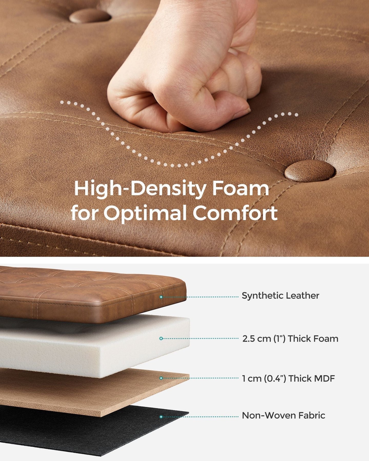 Storage Ottoman - Fabric - Coffee Brown - Foldable with Storage Capacity up to 300 kg