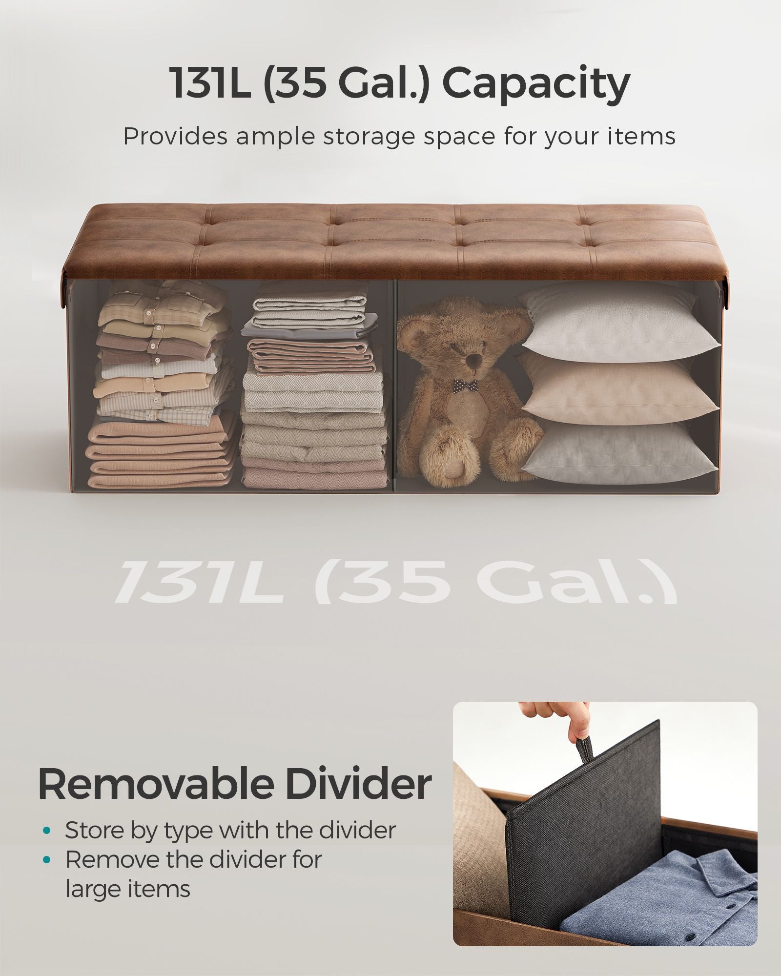 Storage Ottoman - Fabric - Coffee Brown - Foldable with Storage Capacity up to 300 kg