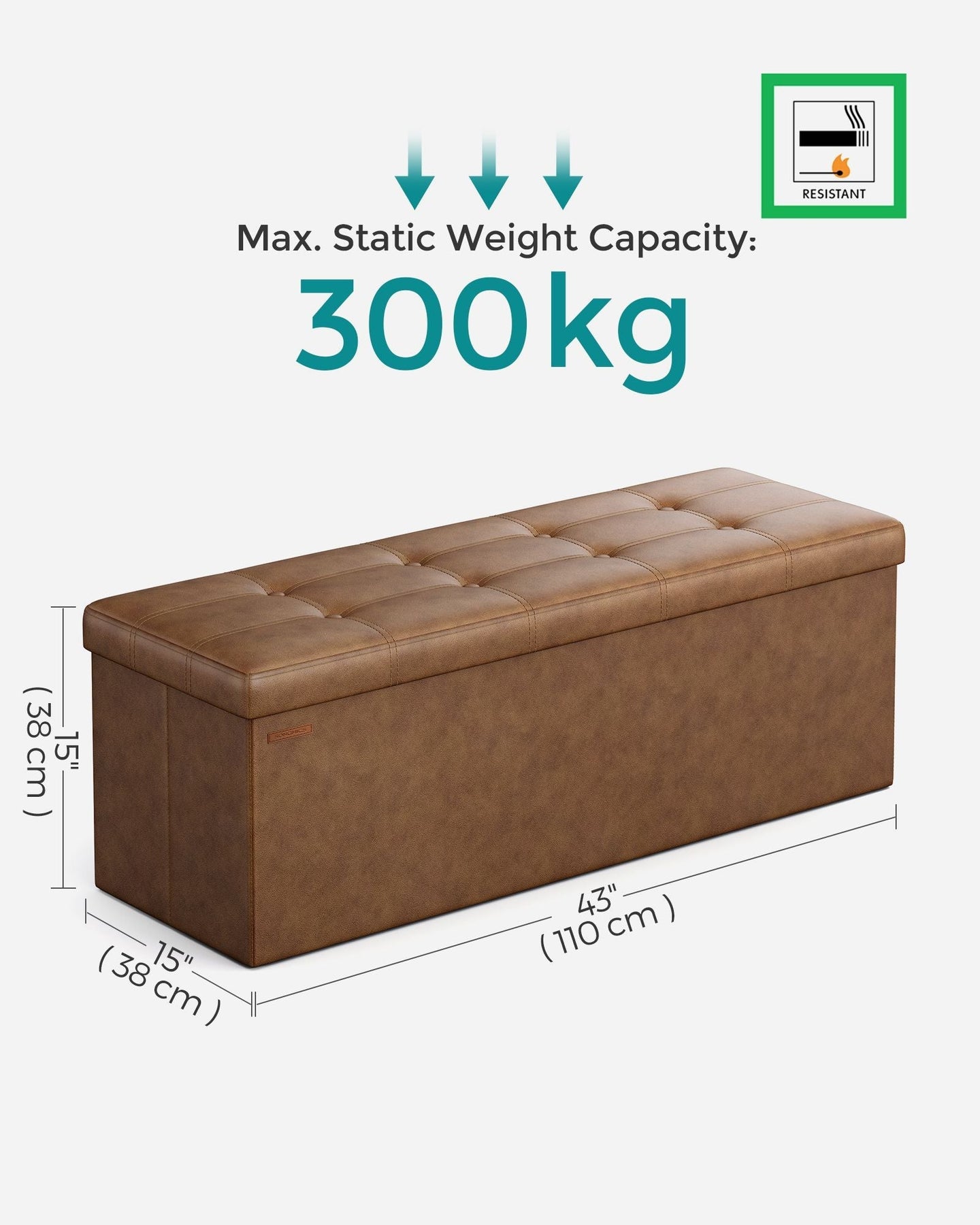 Storage Ottoman - Fabric - Coffee Brown - Foldable with Storage Capacity up to 300 kg
