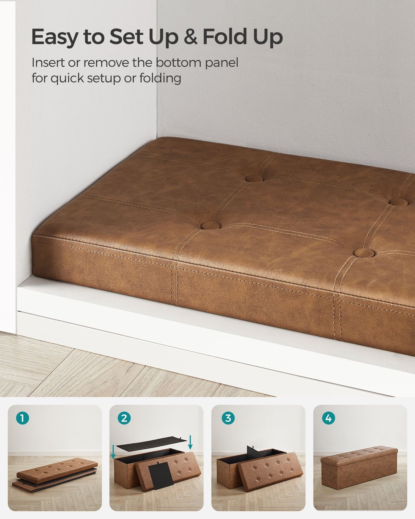Storage Ottoman - Fabric - Coffee Brown - Foldable with Storage Capacity up to 300 kg