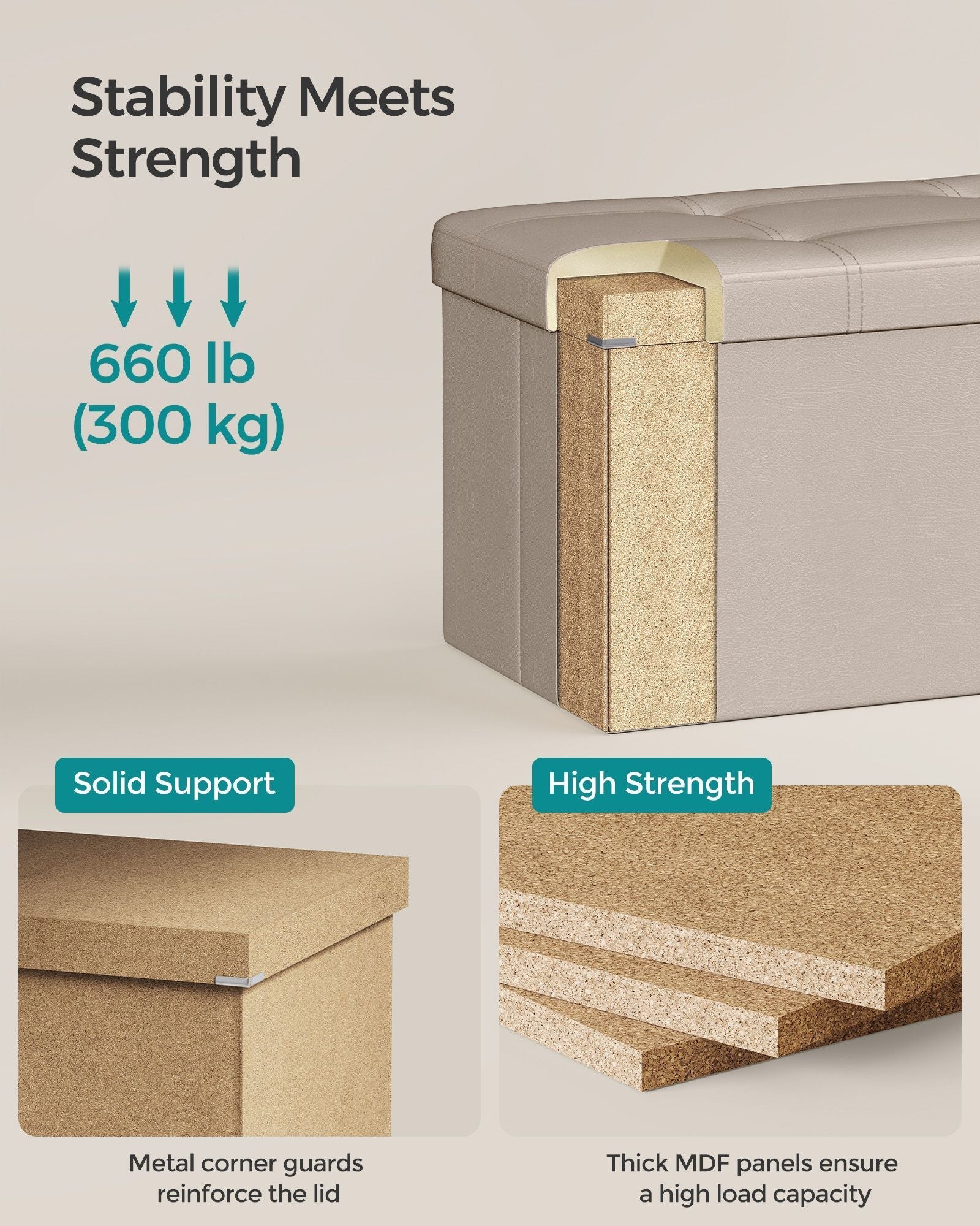 Foldable Storage Ottoman - Fabric - Camel Brown - Multi-Functional Foot Rest with Storage