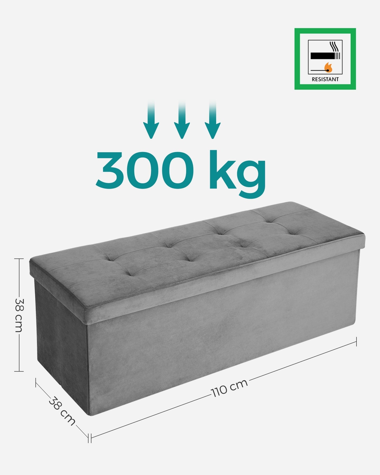 Folding Storage Ottoman - Grey - Velveteen