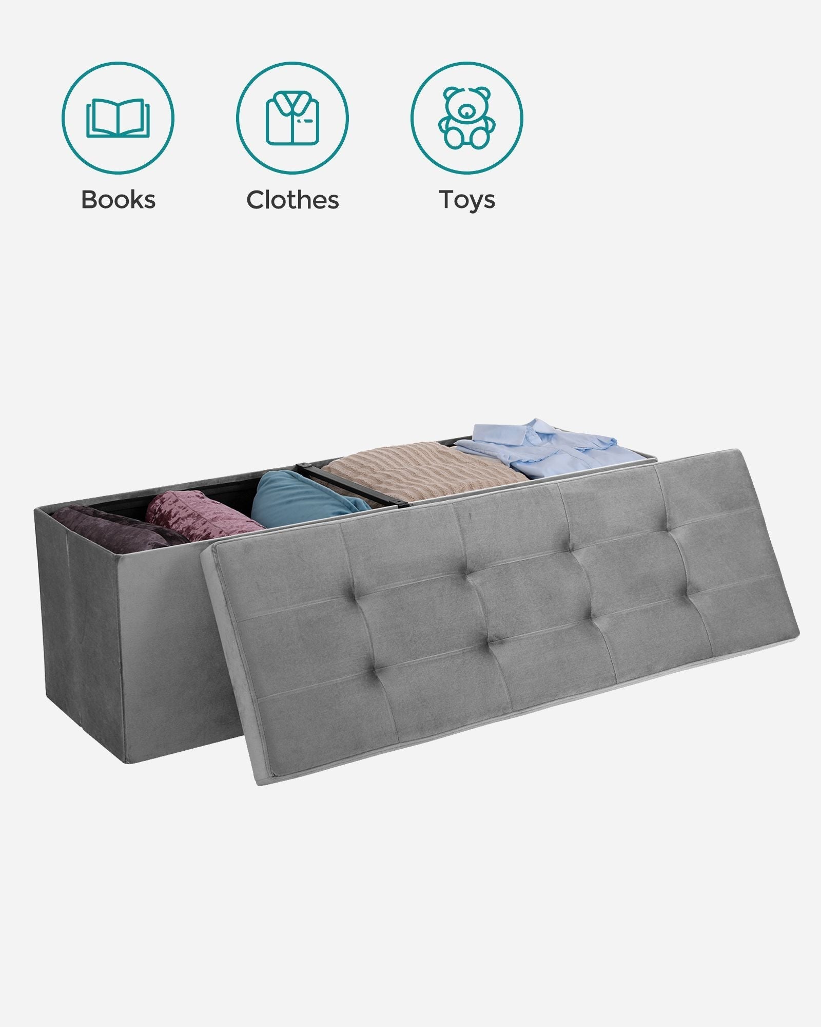 Folding Storage Ottoman - Grey - Velveteen