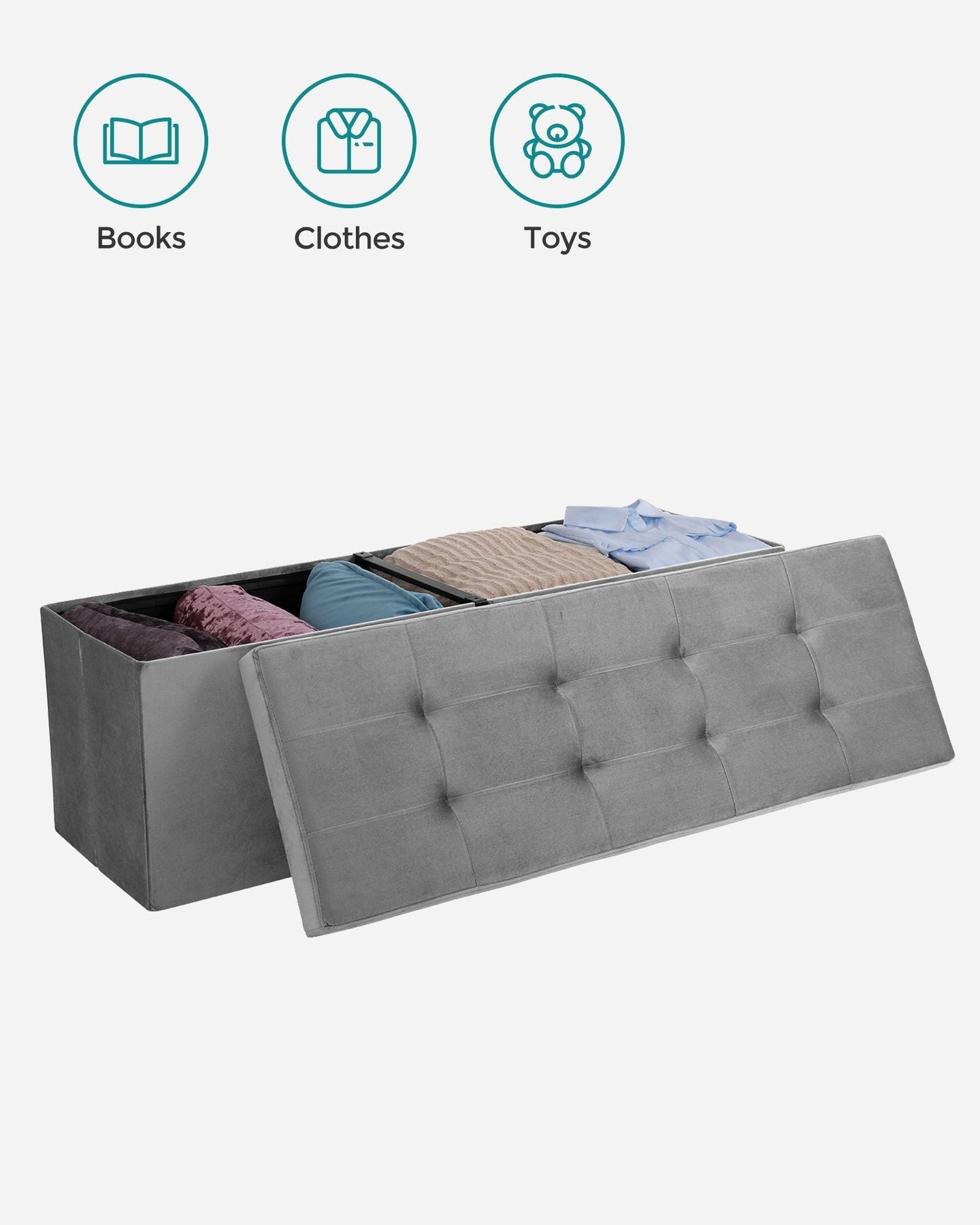 Folding Storage Ottoman - Grey - Velveteen