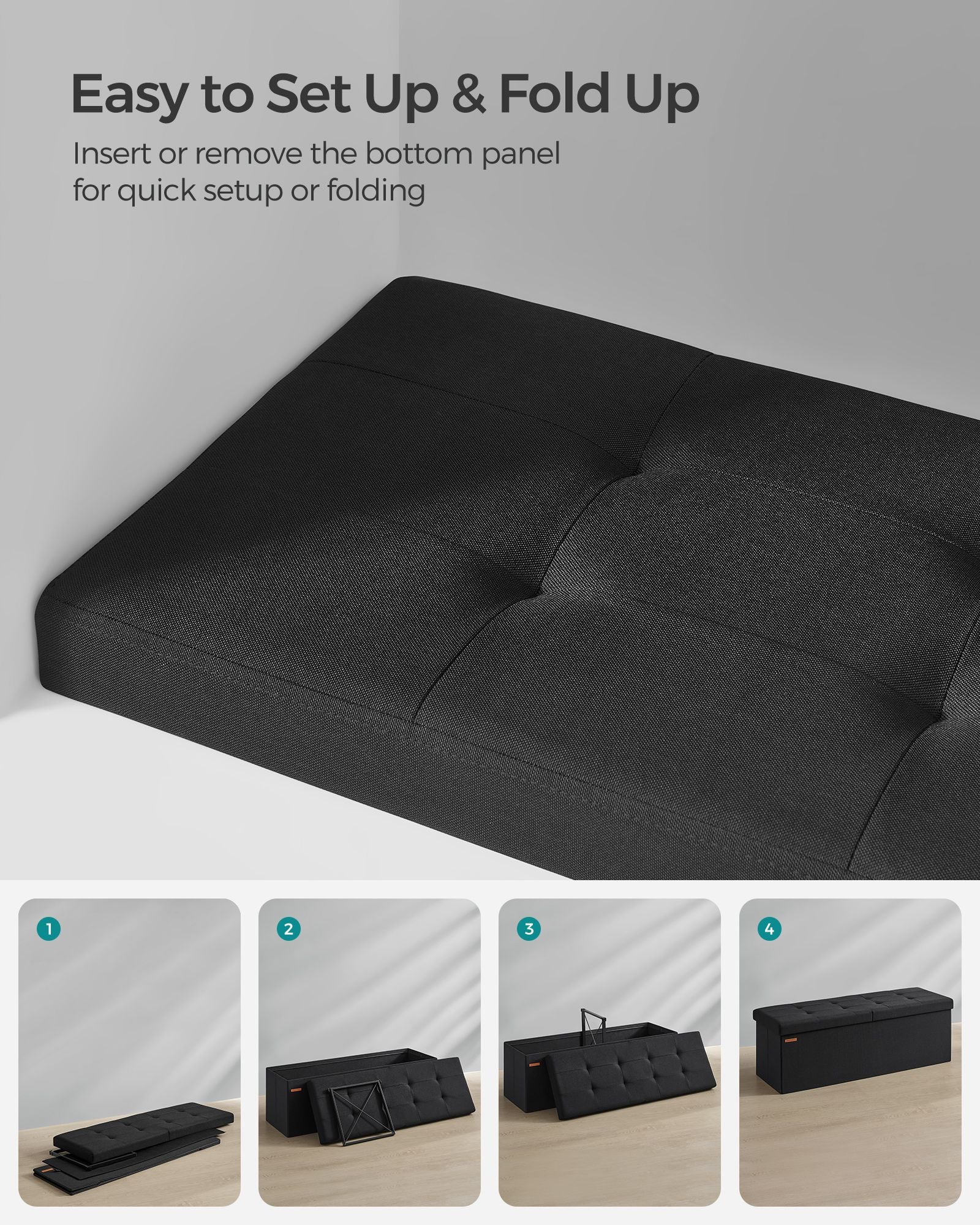 Foldable Storage Bench - Ink Black - Padded