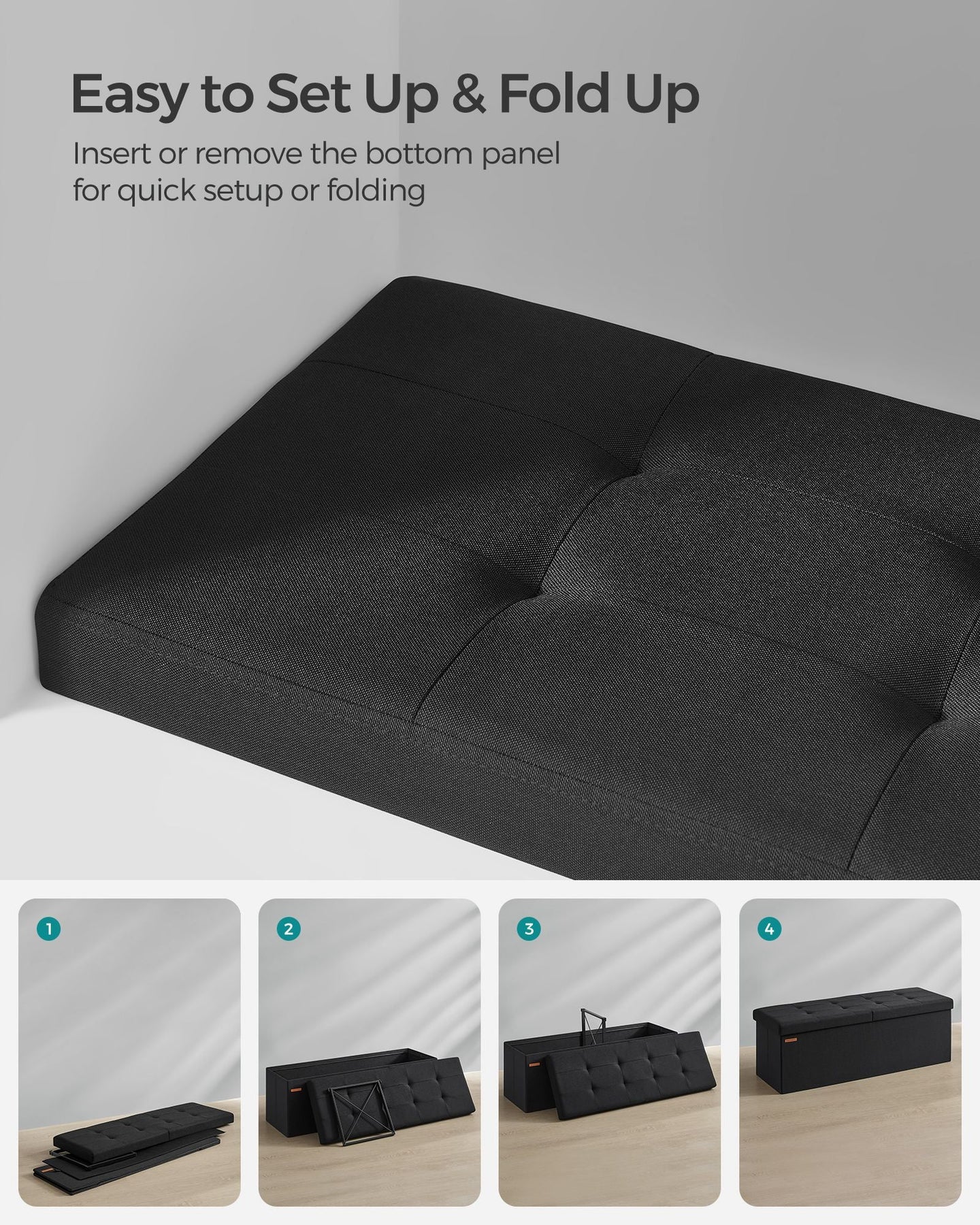 Foldable Storage Bench - Ink Black - Padded
