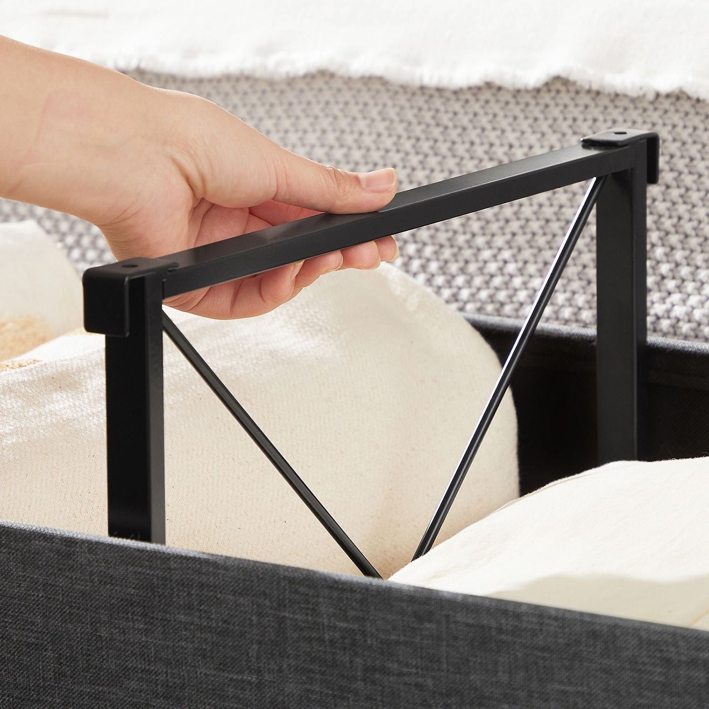 Storage Ottoman - Fabric - Dark Grey - 120L Capacity with Flip-Up Lid