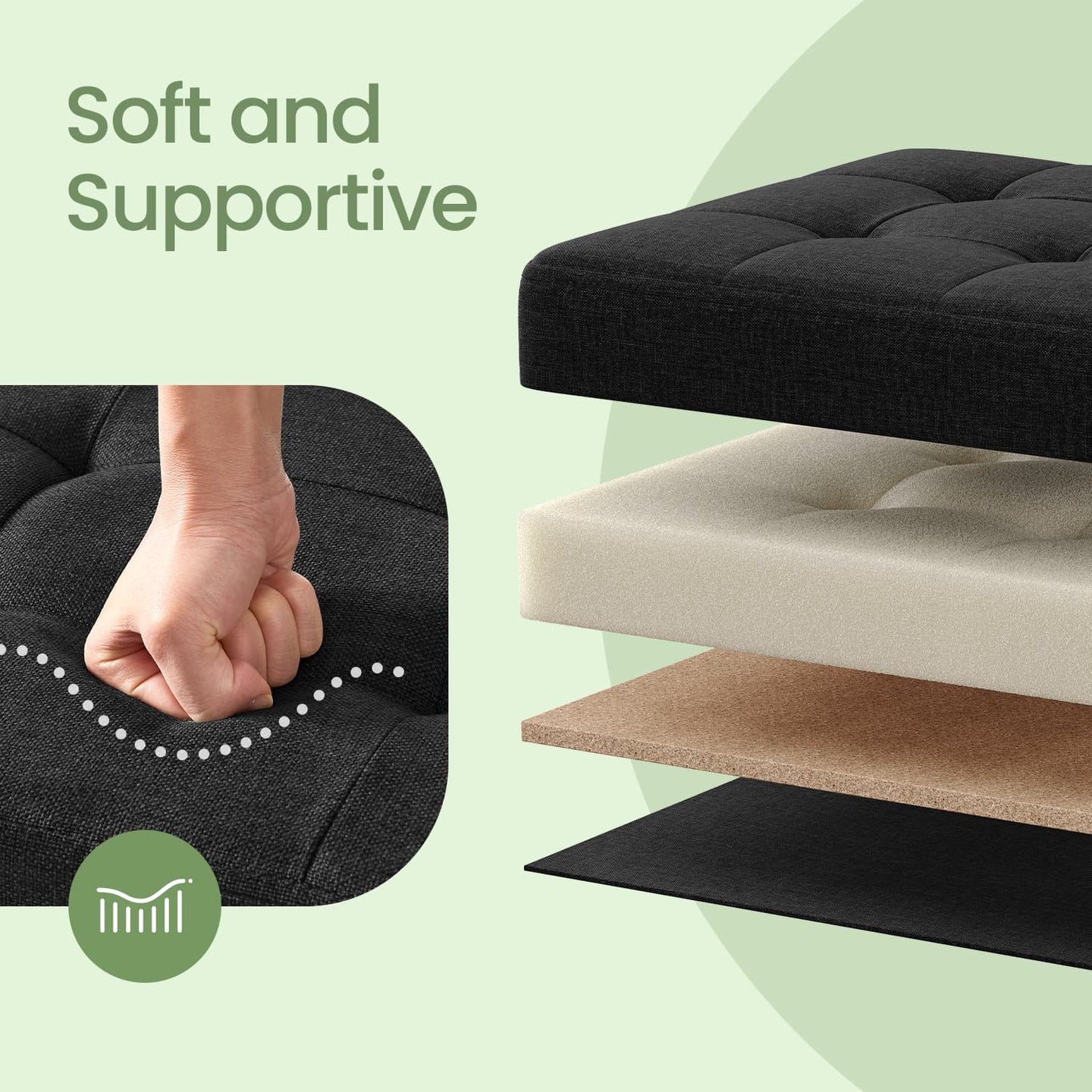 Storage Ottoman Bench - Fabric - Light Black - Padded Foldable with 120L Capacity