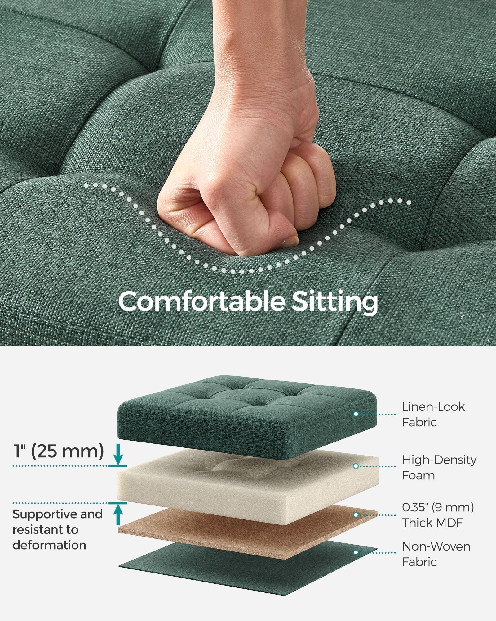 Foldable Storage Ottoman - Padded, 120L Capacity - Fabric - Retro Green